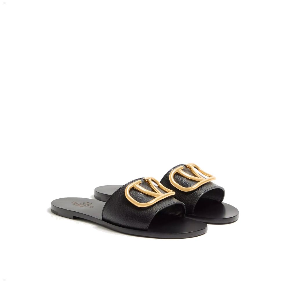 Valentino Garavani Black Calfskin Flat Sandals