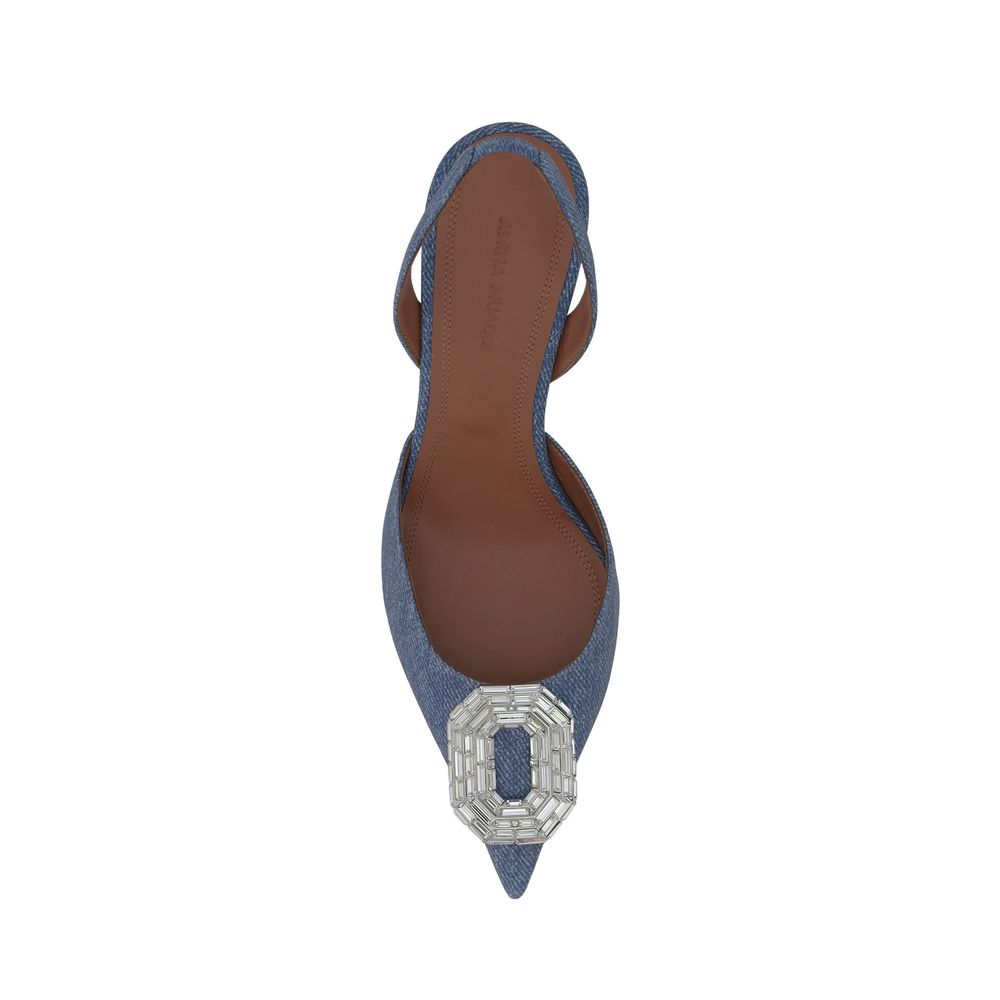 Amina Muaddi Blue Nubuc Leather High Heel Pumps