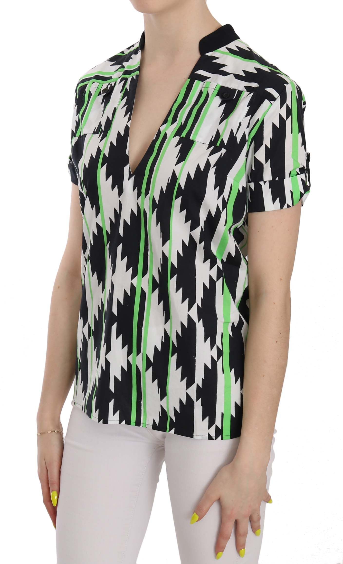 Costume National Multi Color Plunging Top Blouse