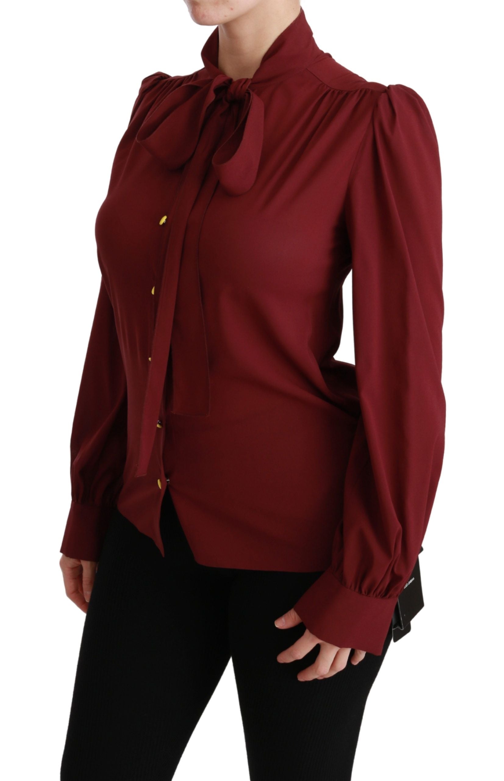 Dolce & Gabbana Maroon Long Sleeve Shirt Blouse Silk Top