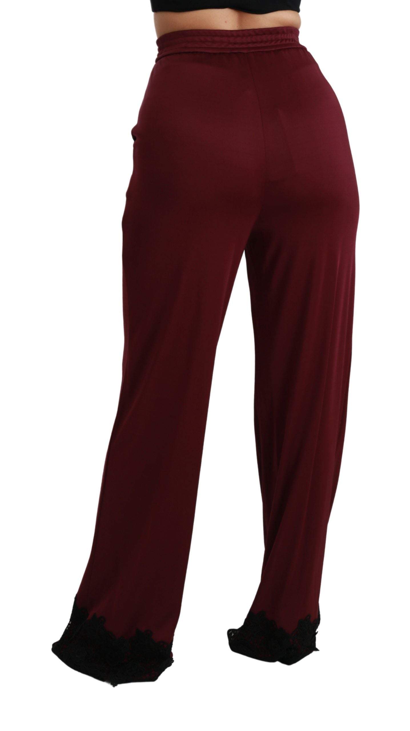 Dolce & Gabbana Black Lace High Waist Wide Leg Maroon Pants