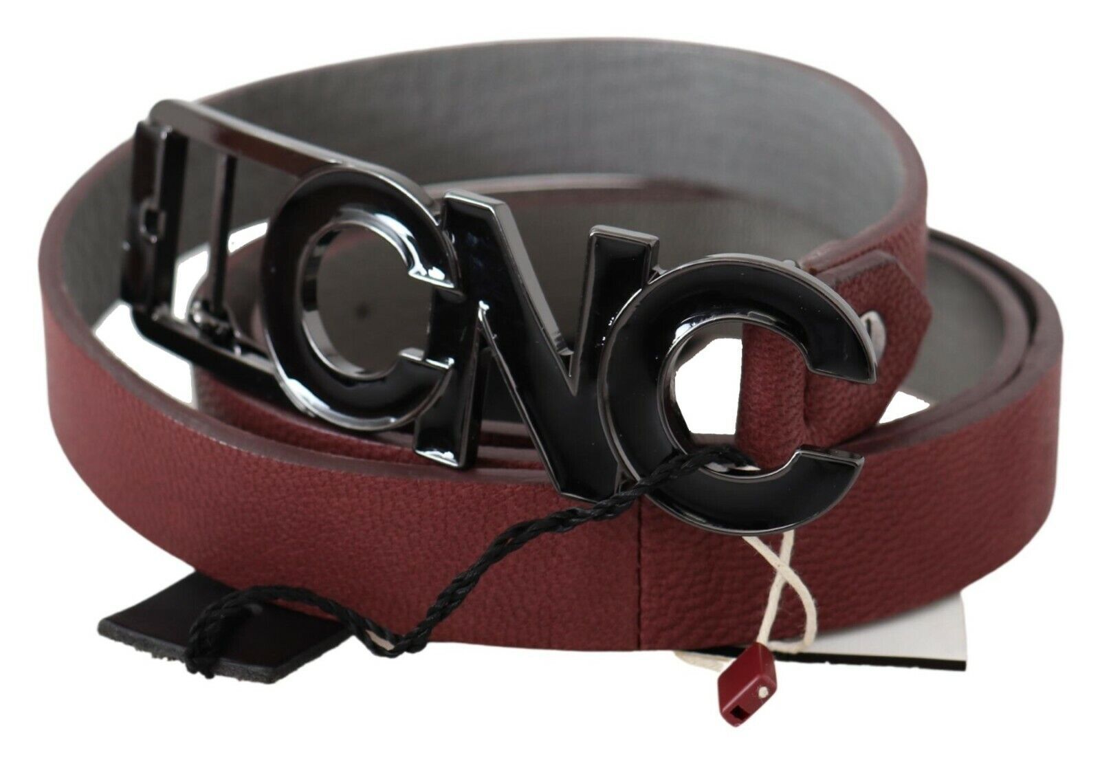 Costume National Maroon Skinny Leather Logo Fashion Belt