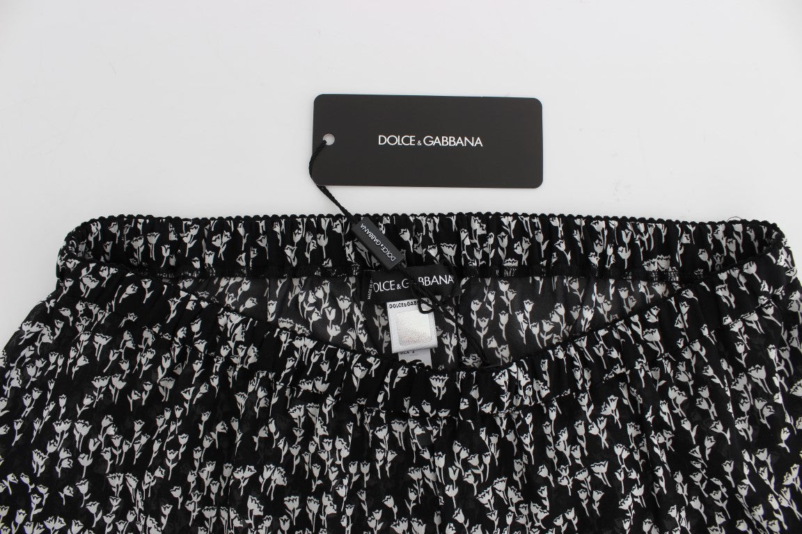 Dolce & Gabbana Black White Floral Lace Silk Sleepwear Shorts