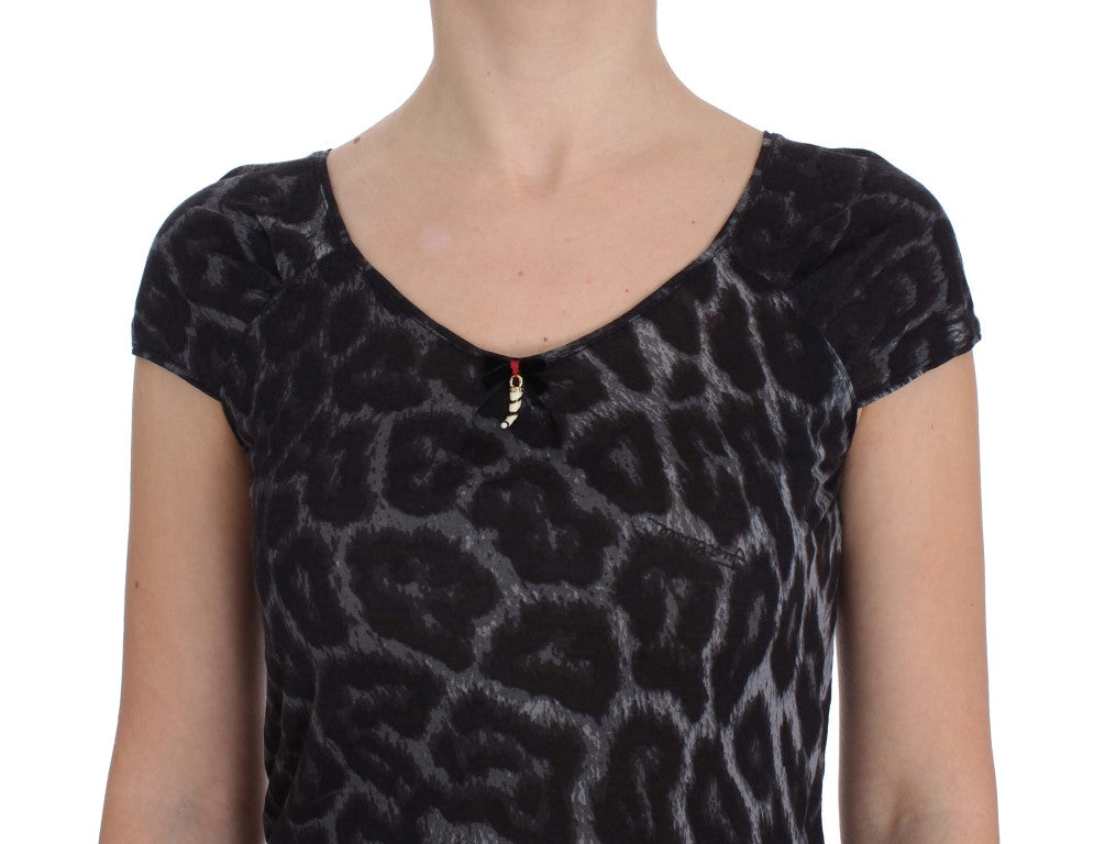Cavalli Gray Leopard Modal T-Shirt Blouse Top