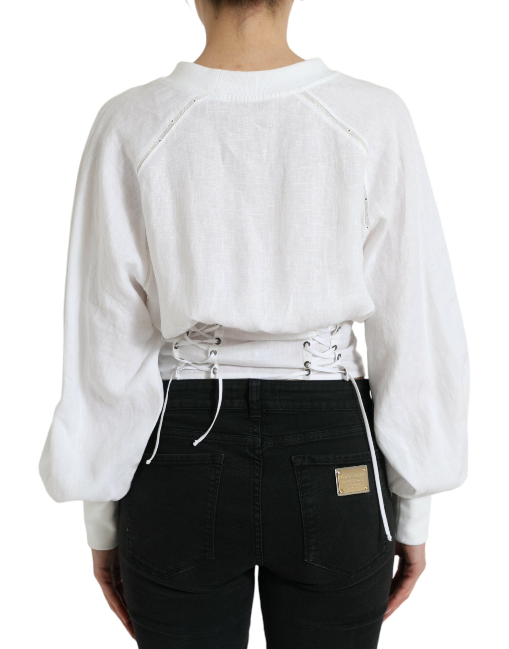 Dolce & Gabbana White Cotton Corset Cropped Long Sleeves Topclothing