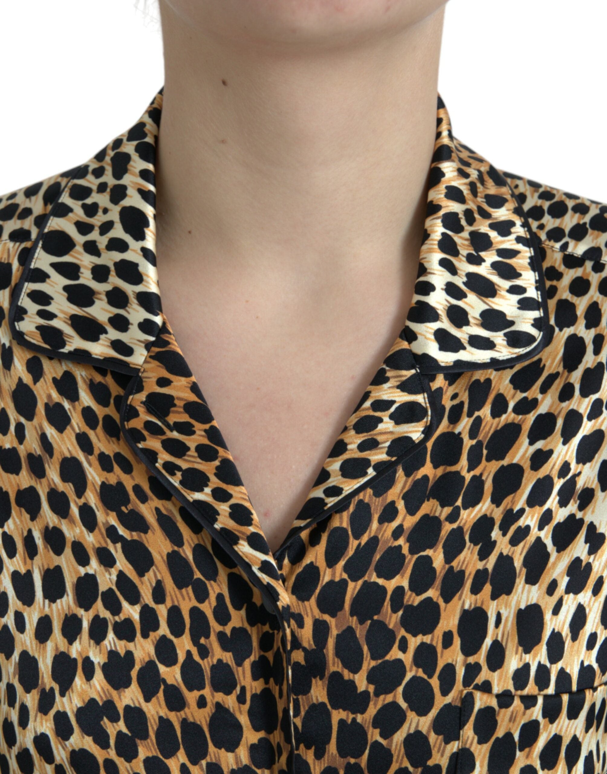 Dolce & Gabbana Brown Leopard Print Long Sleeves Blouse Top