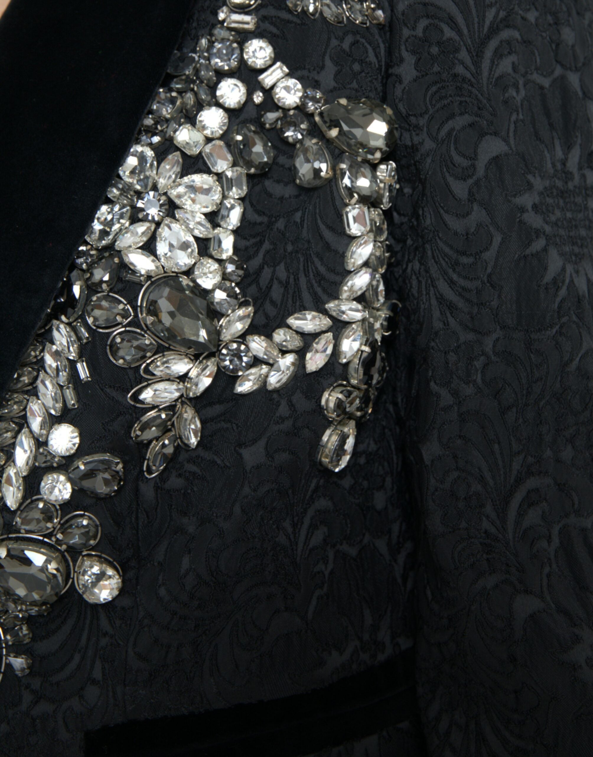 Dolce & Gabbana Black Crystal Embellished Overcoat Jacket