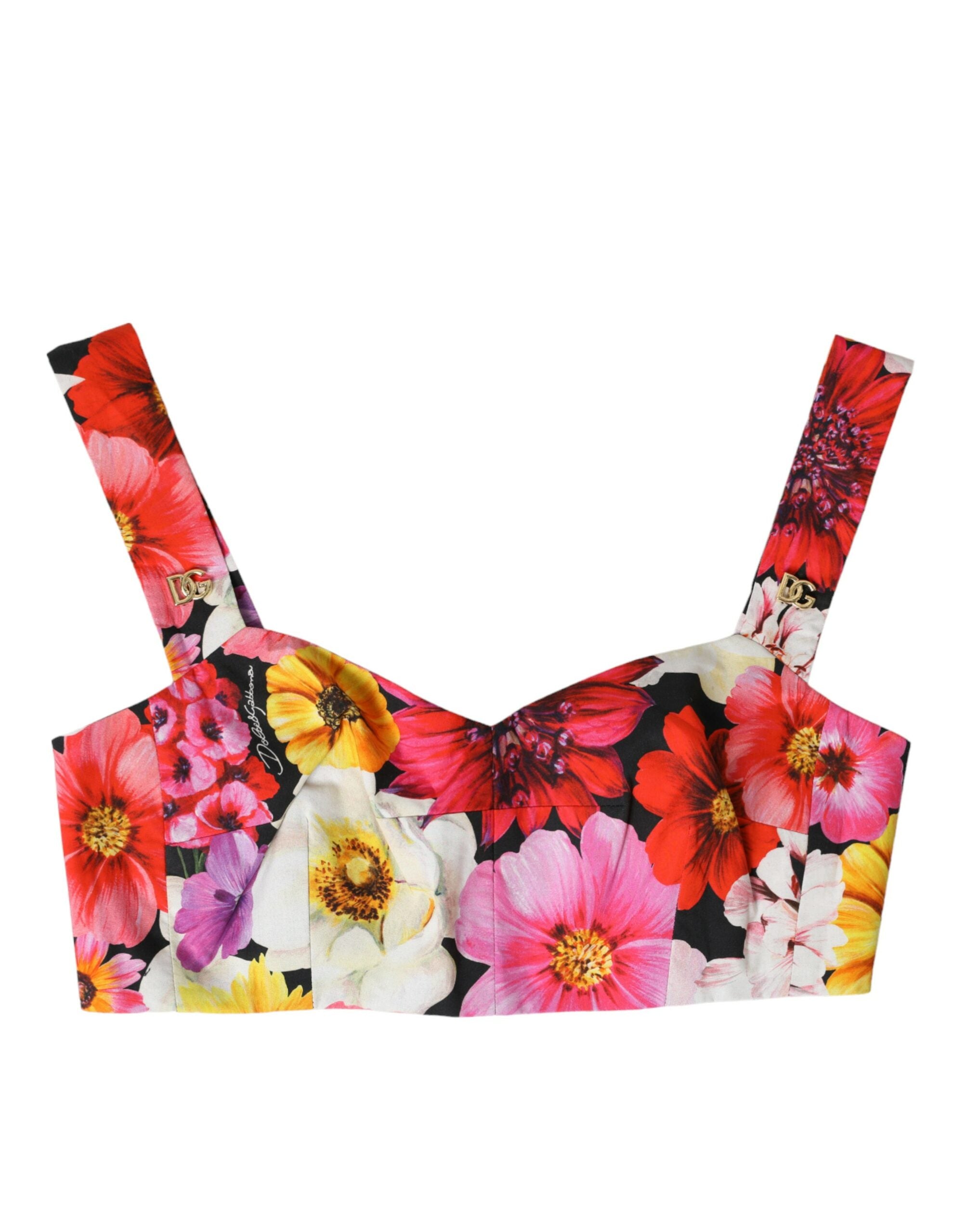 Dolce & Gabbana Multicolor Floral Sleeveless Bustier Crop Top