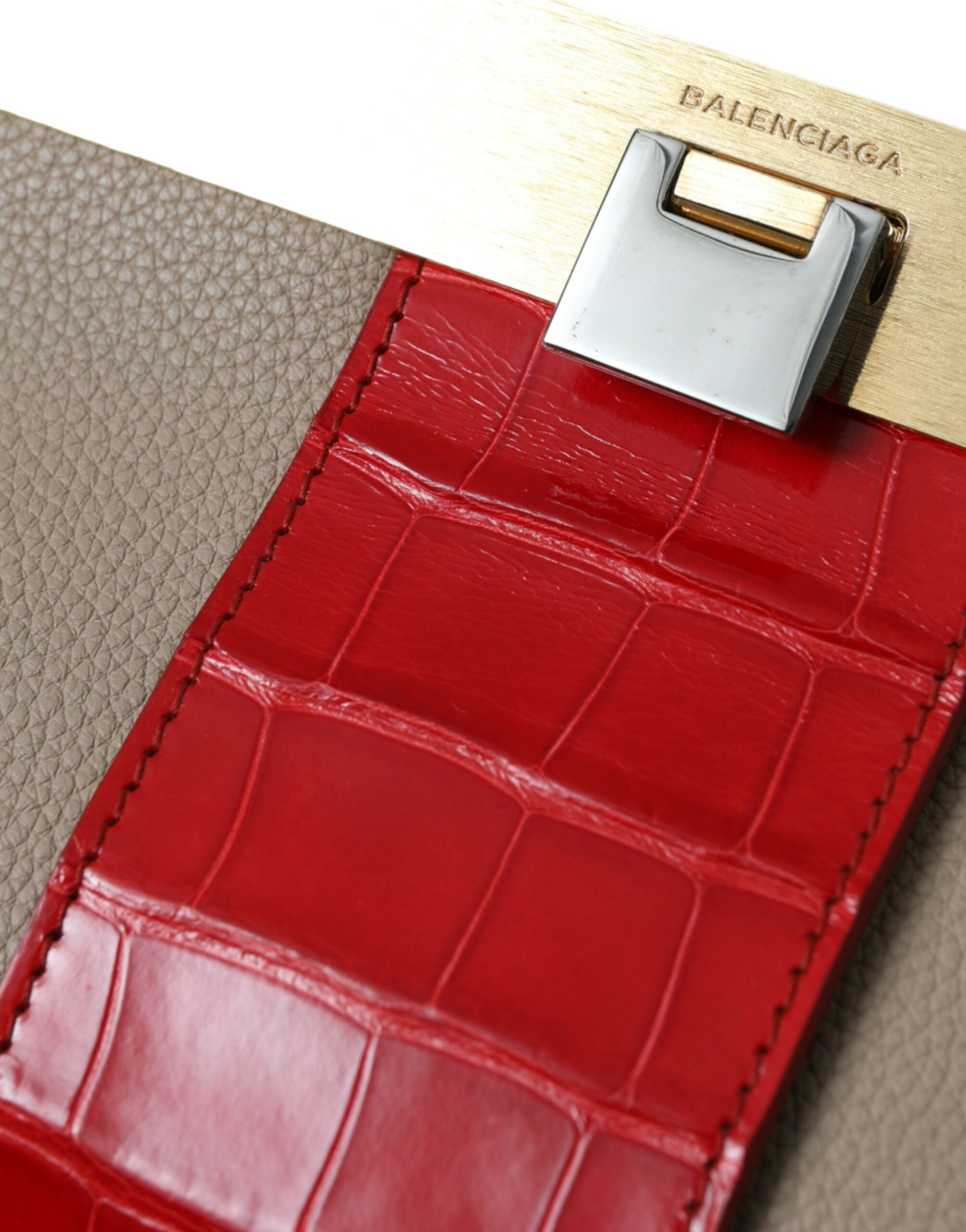 Balenciaga Beige Red Two Tone Exotic Leather Pouch Bag
