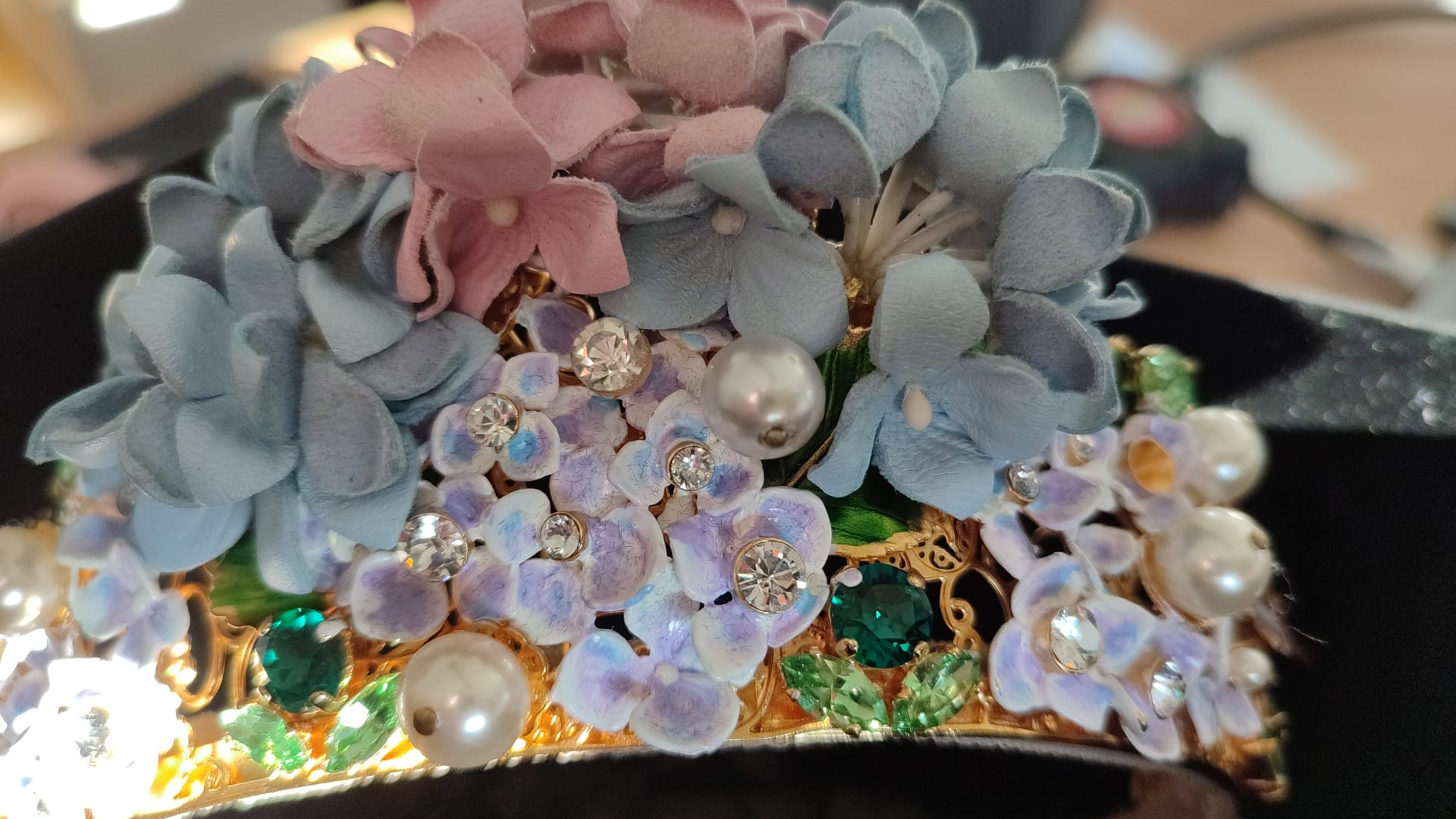 Dolce & Gabbana Gold Crystal Purple Hortensia Headband Crown Diadem