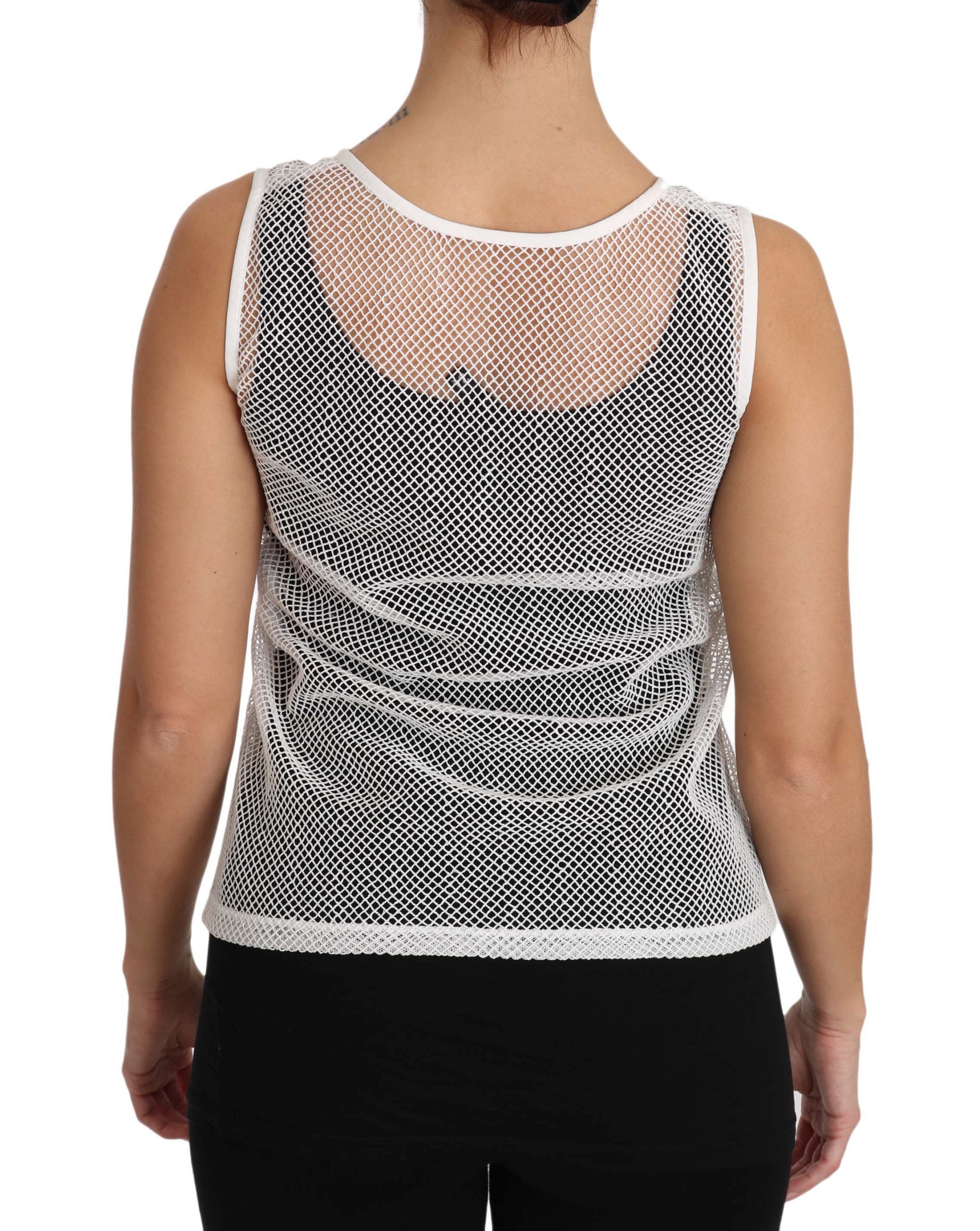 Dolce & Gabbana White Net  Transparent Sleeveless Tank Top