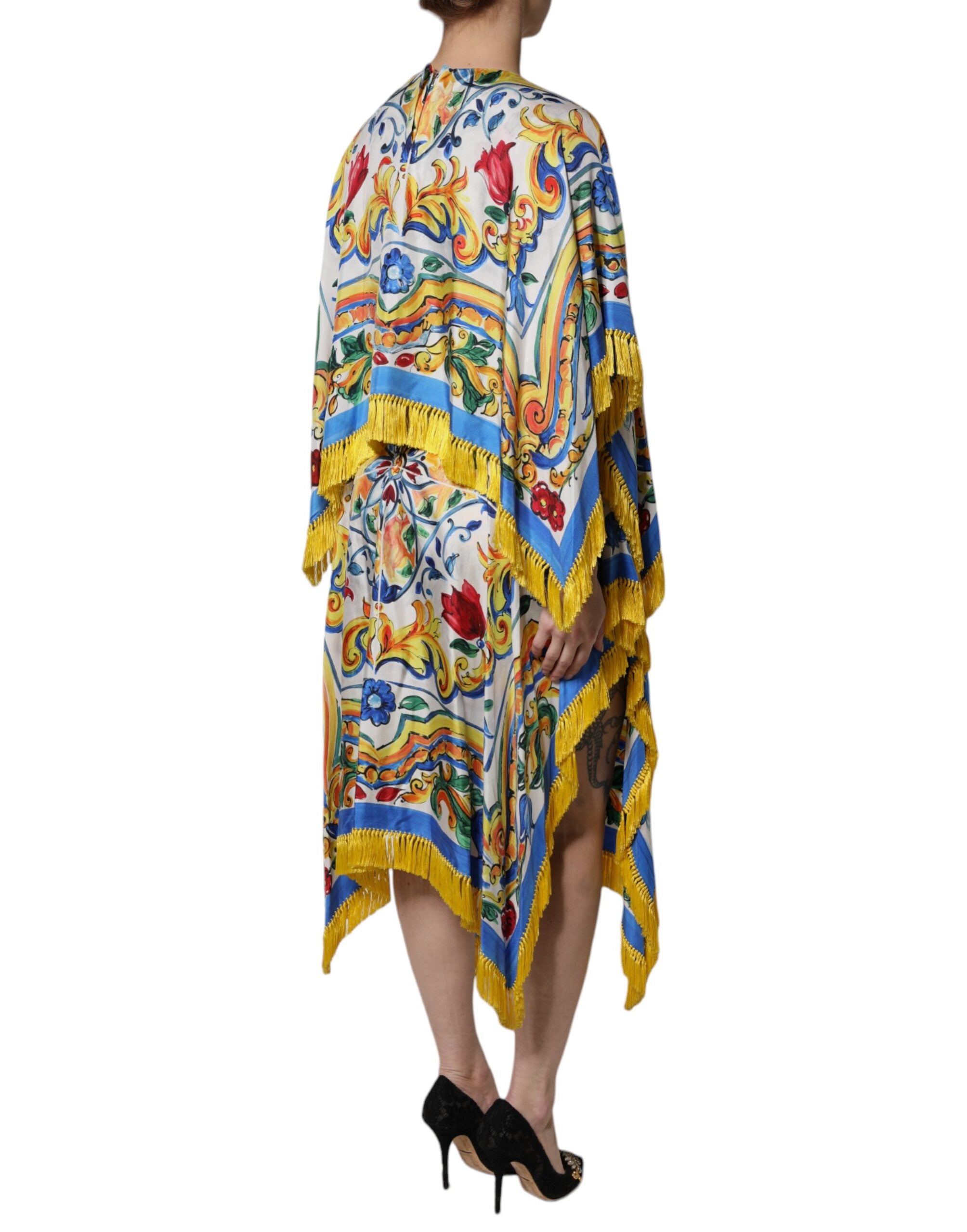 Dolce & Gabbana Multicolor Majolica Kaftan Short Sleeves Maxi Dress