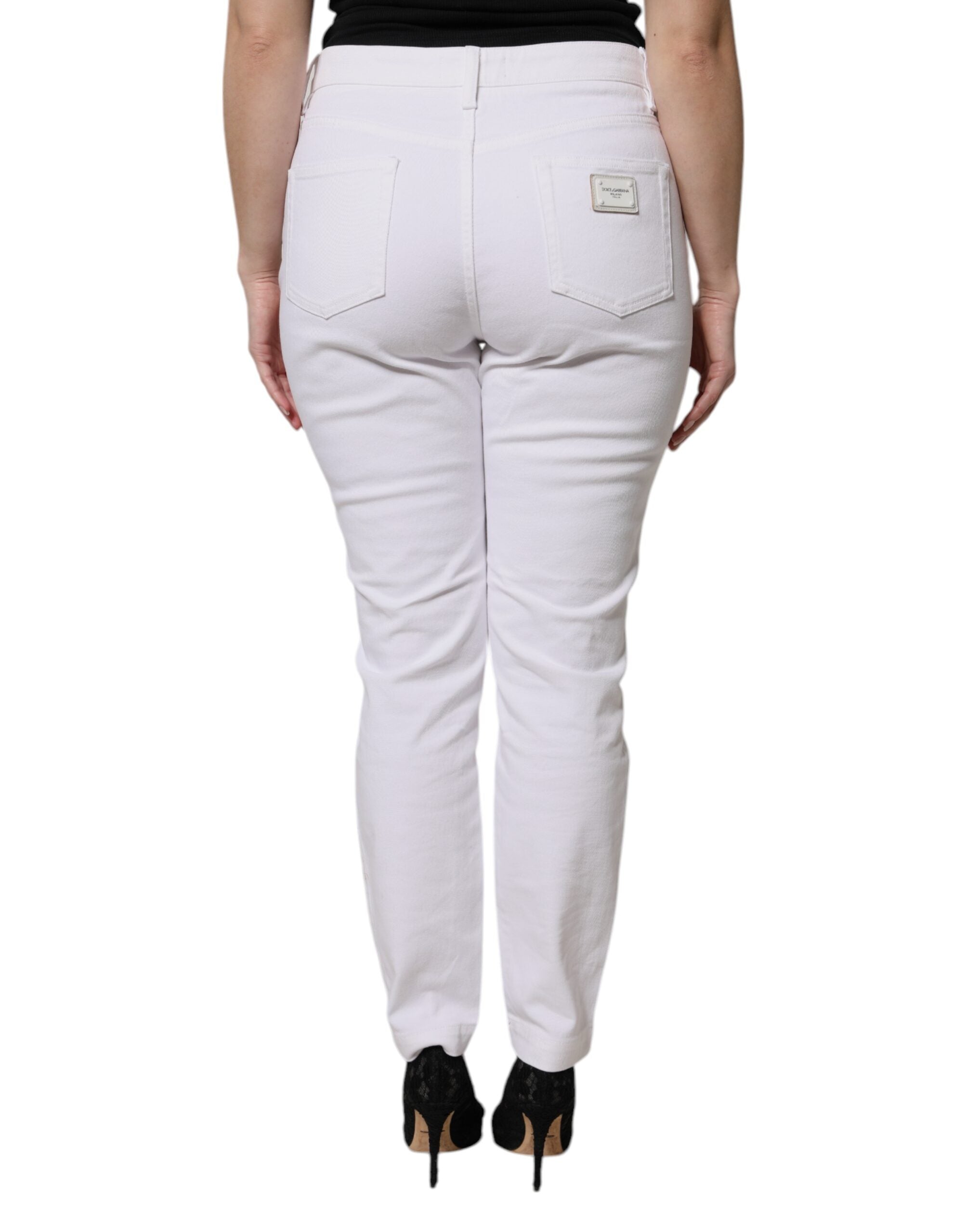 Dolce & Gabbana White Cotton Mid Waist Skinny Denim Jeans