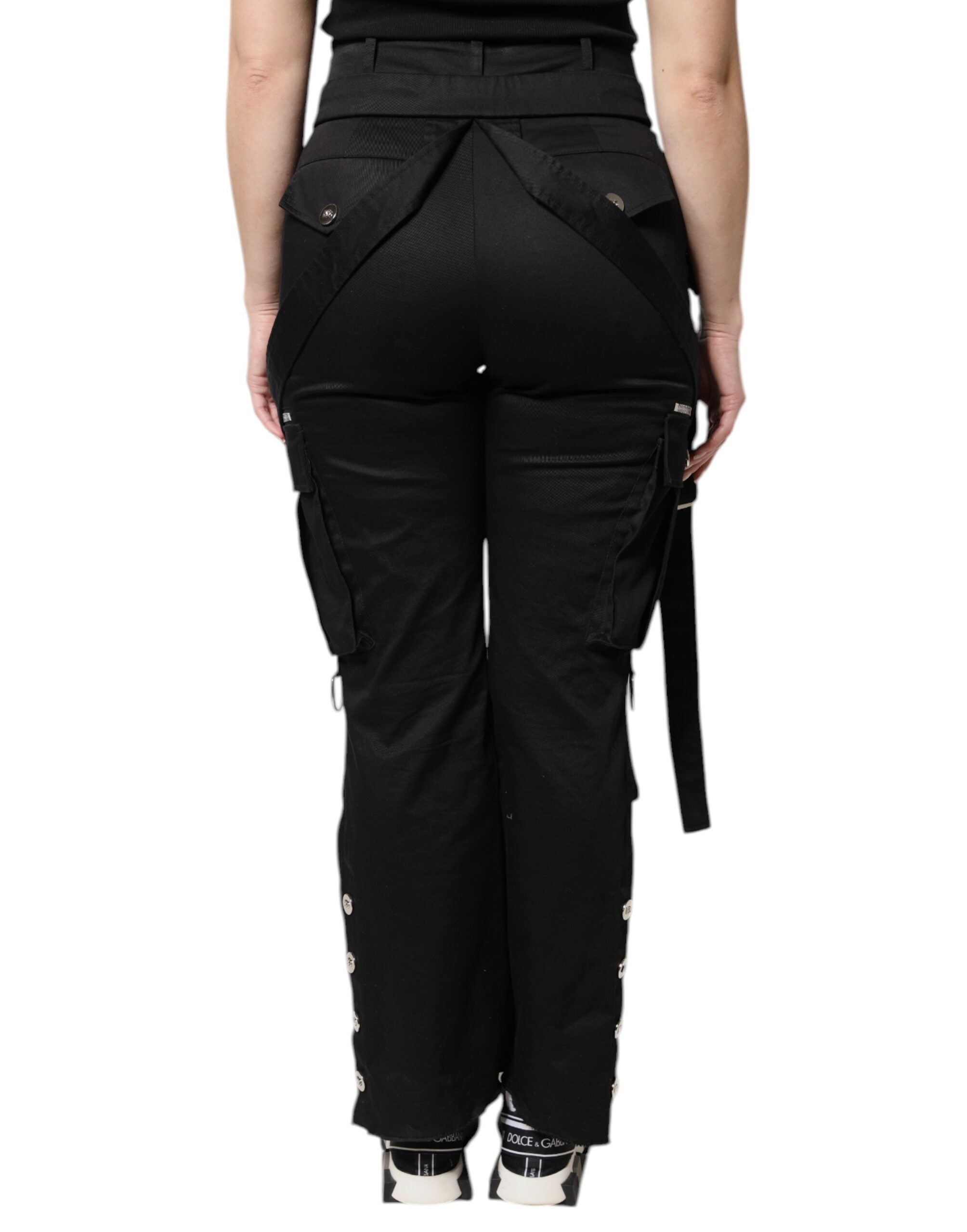 Dolce & Gabbana Black Cotton High Waist Cargo Pants