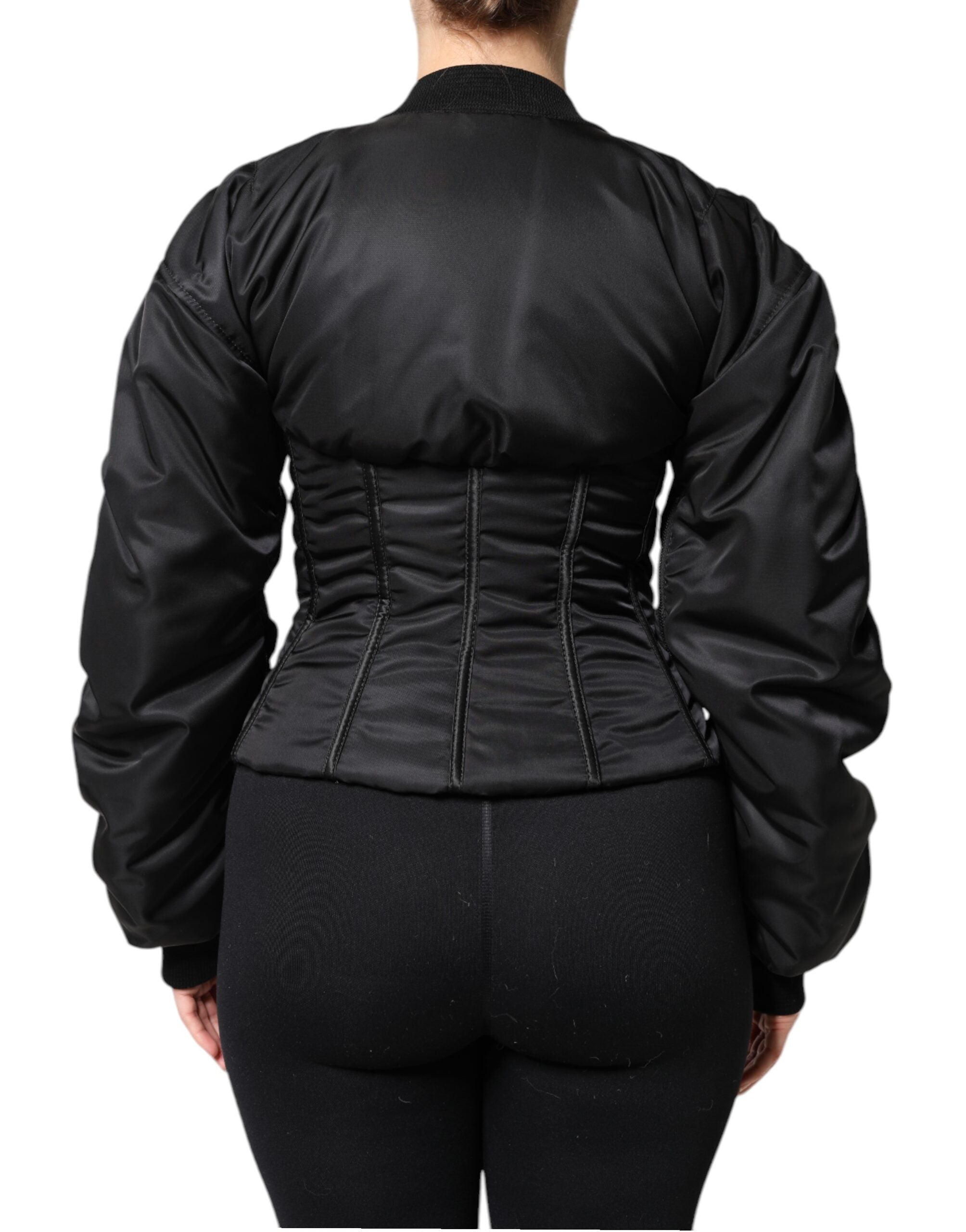 Dolce & Gabbana Black Nylon Full Zip Bustier Corset Jacket