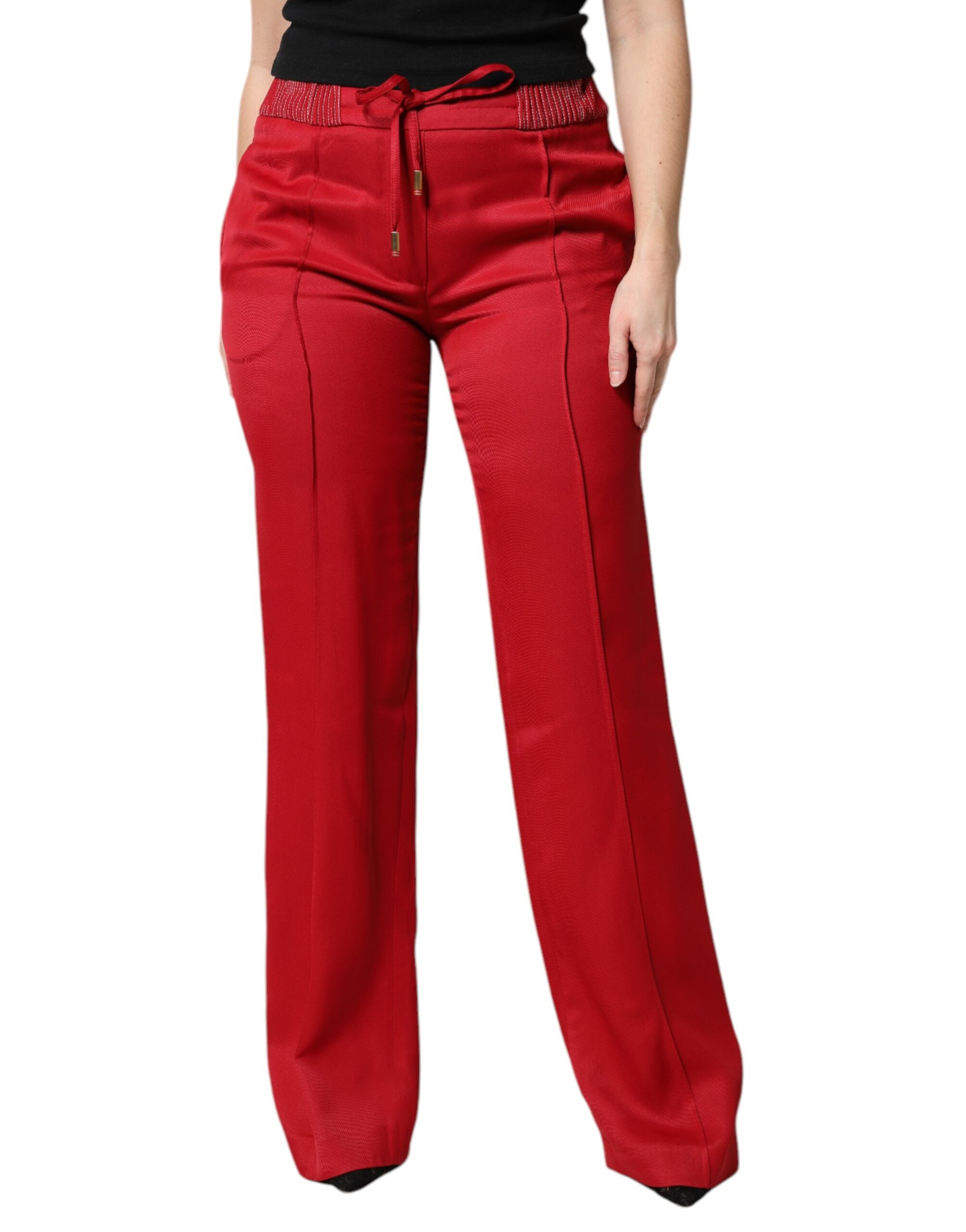 Dolce & Gabbana Red Viscose Straight Fit Pants