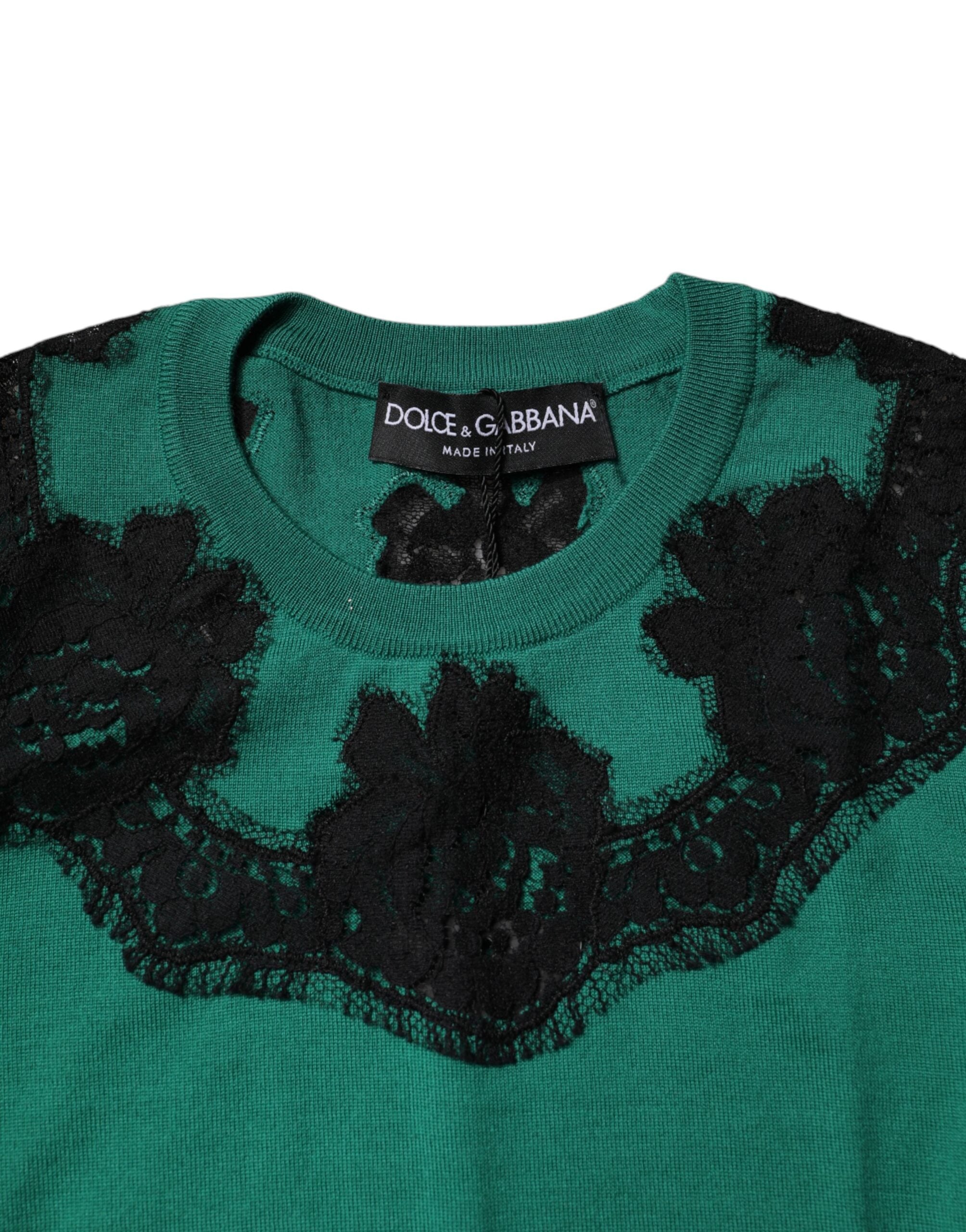 Dolce & Gabbana Green Wool Lace Detail Sleeveless Tank Top