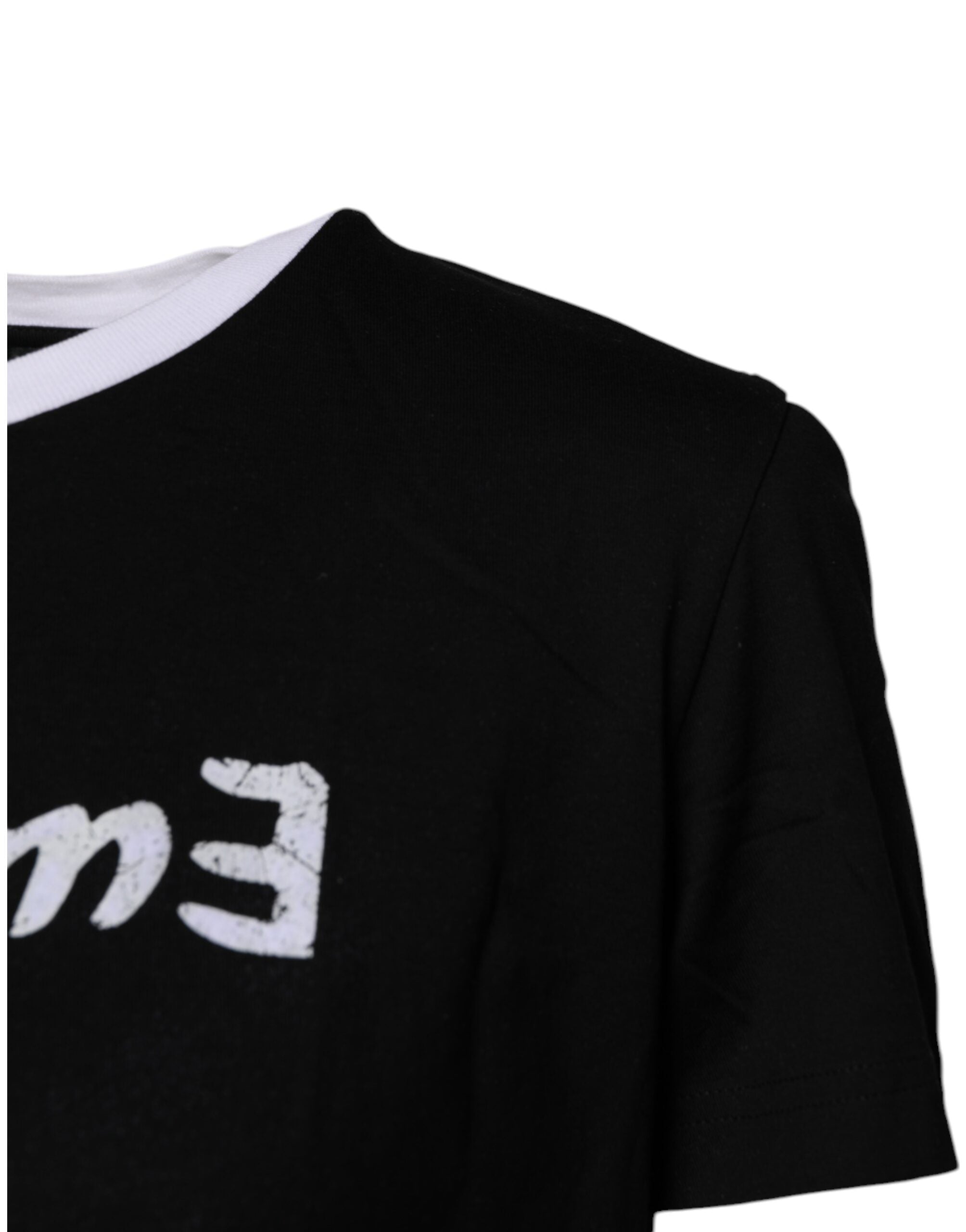 Dolce & Gabbana Black Printed Round Neck Top Cotton T-shirt