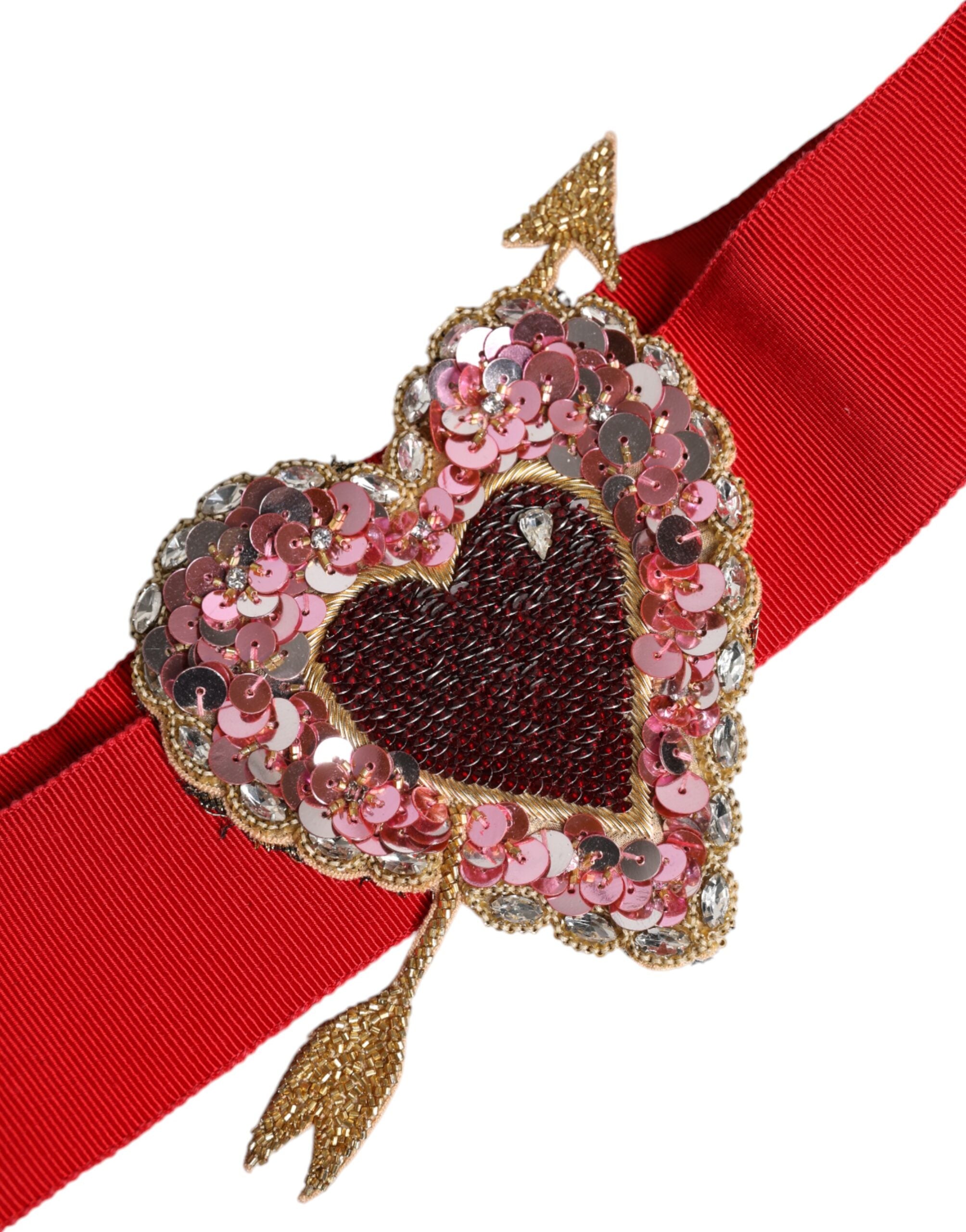 Dolce & Gabbana Red Stretch Wide Waist Heart Embellished Belt