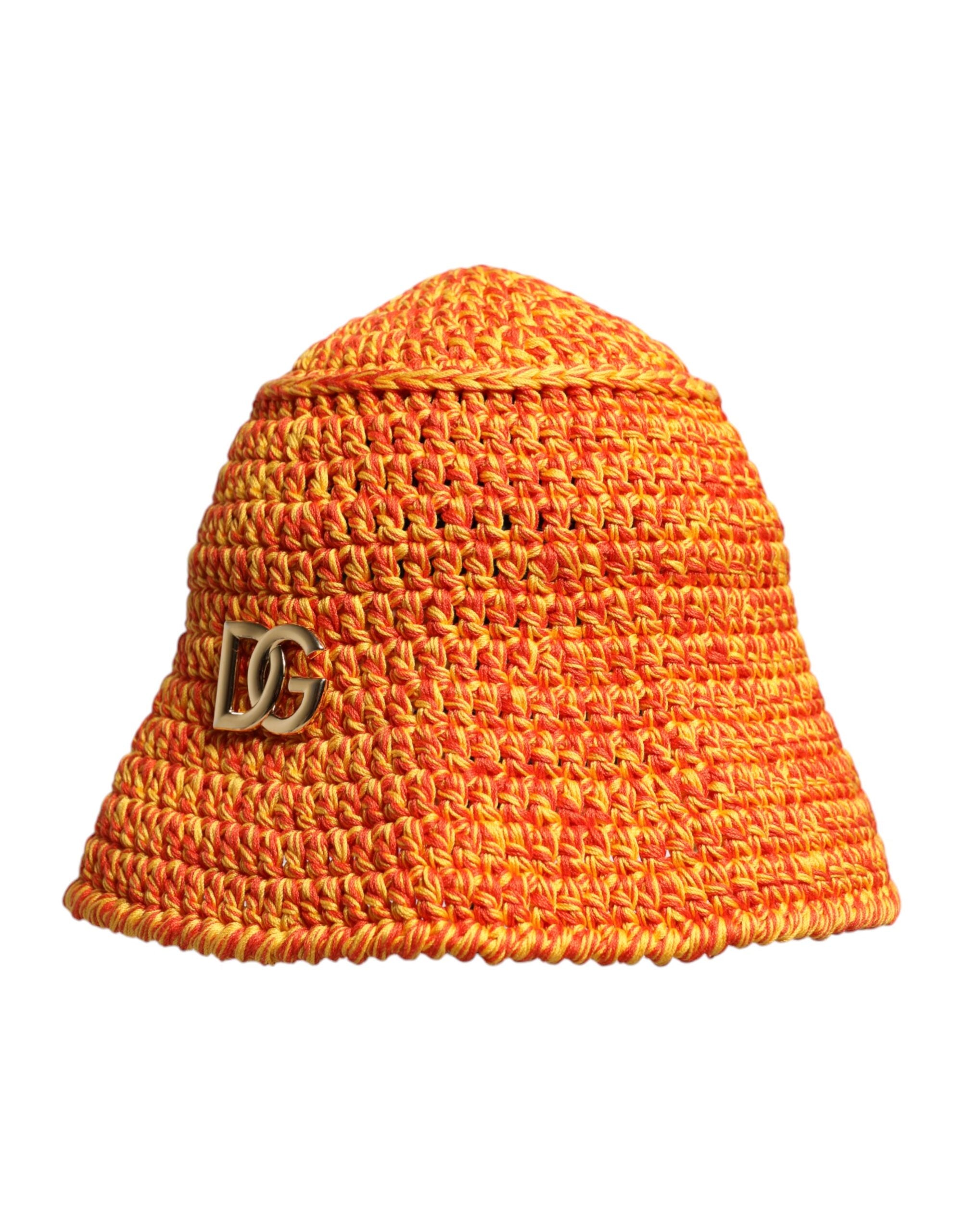 Dolce & Gabbana Orange Cotton Crochet DG Logo Bucket Hat