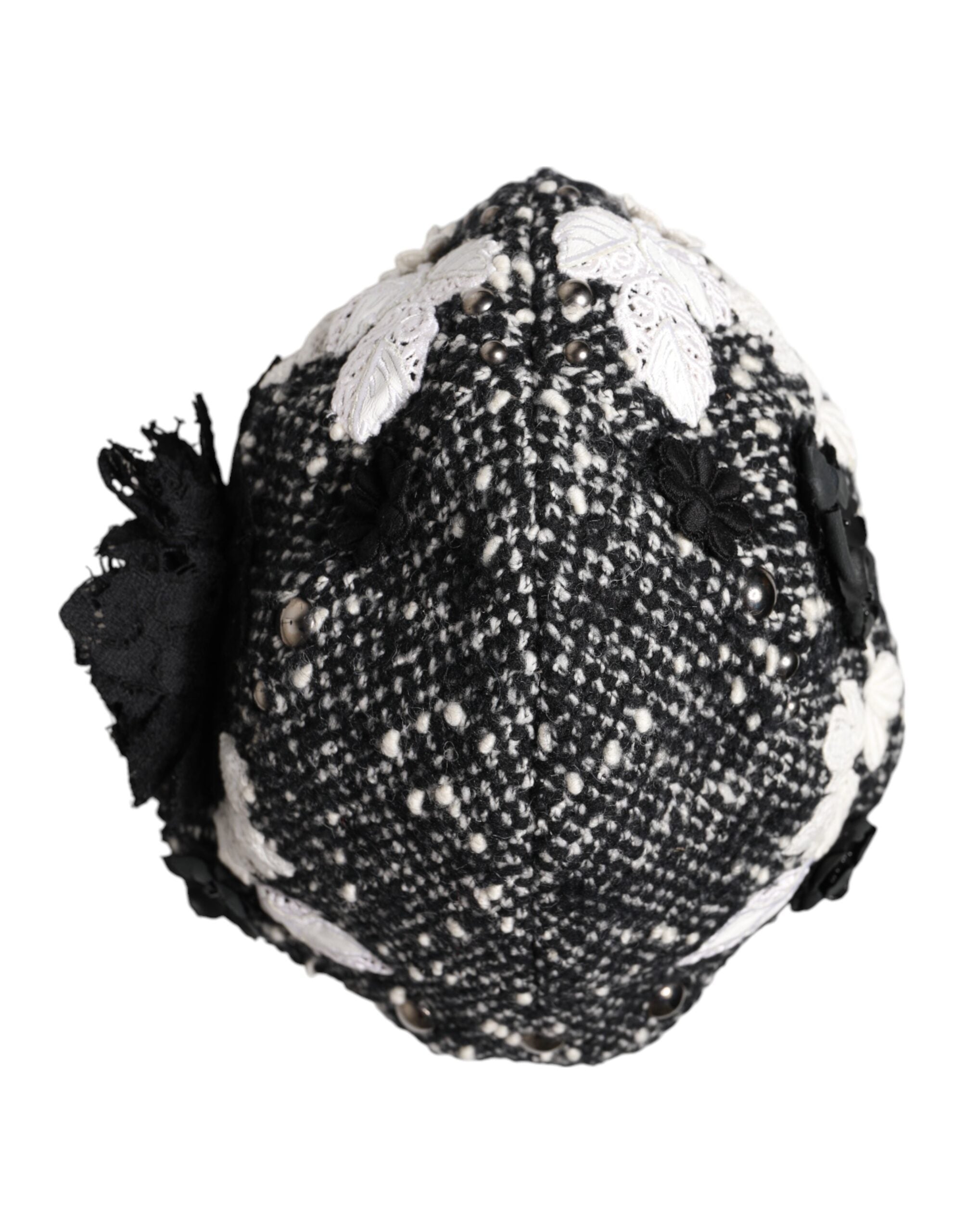 Dolce & Gabbana Black Wool White Floral Embellished Cloche Hat