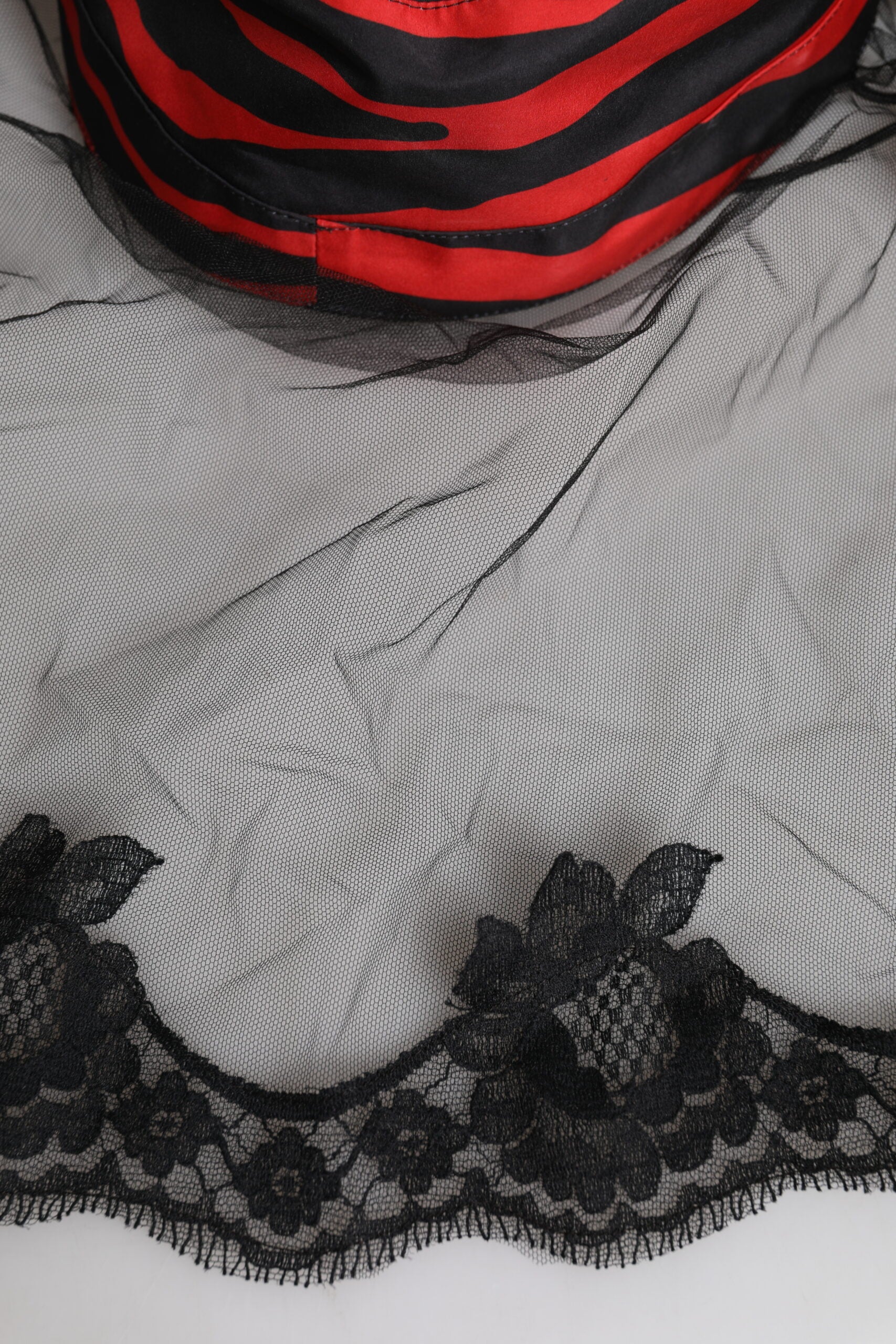 Dolce & Gabbana Black Red Stripes Lace Tulle Bucket Hat