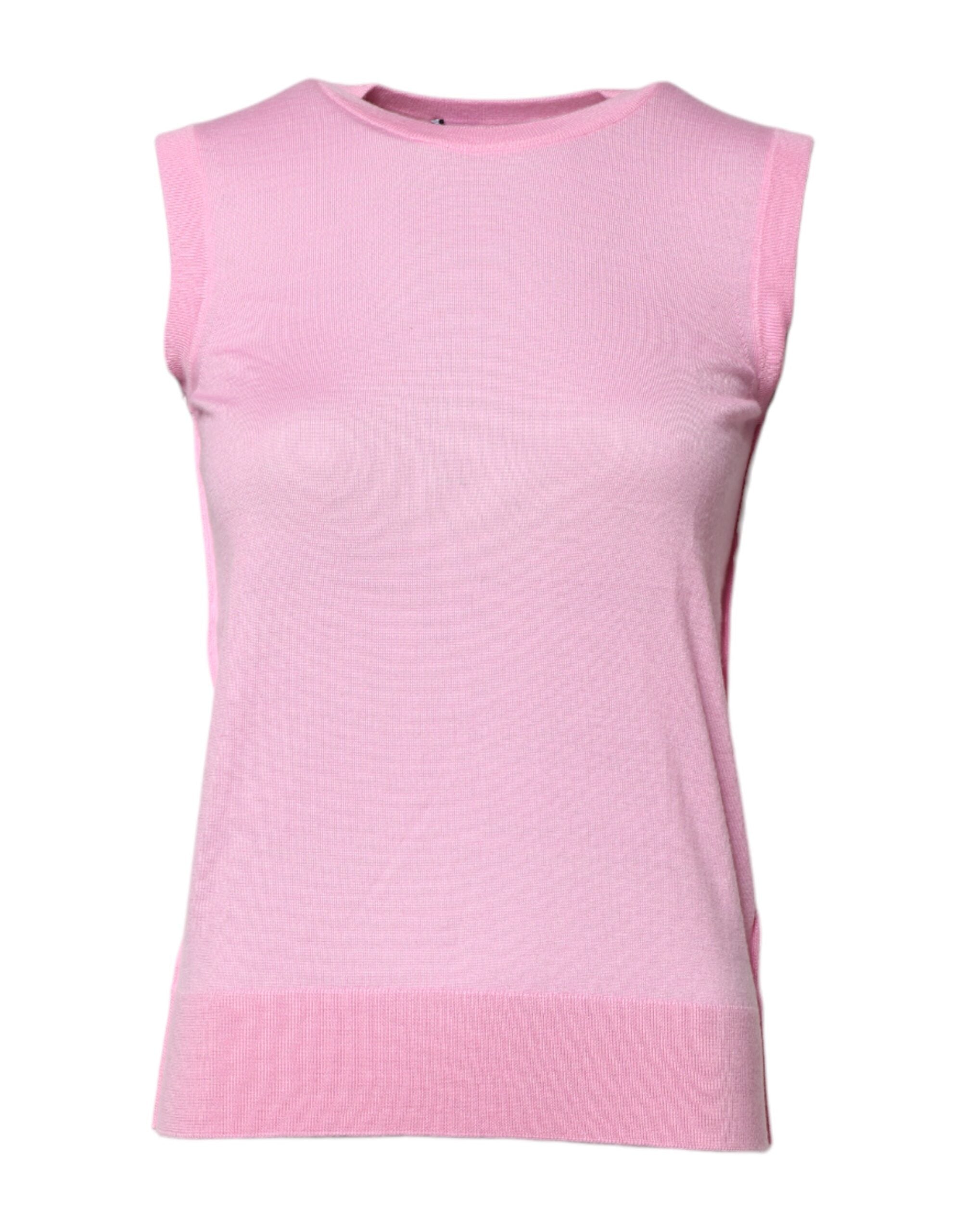 Dolce & Gabbana Pink Cashmere Round Neck Sleeveless Tank Top