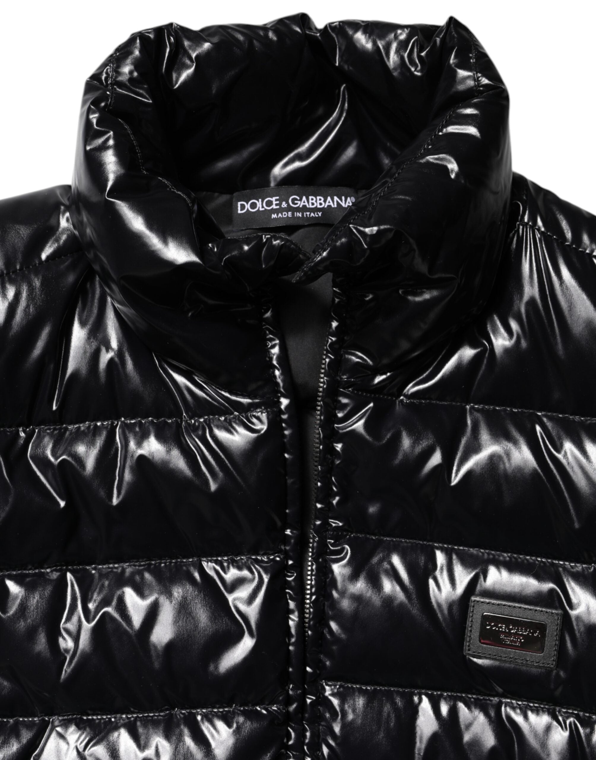 Dolce & Gabbana Black Logo Plaque Full Zip Puffer Jacket