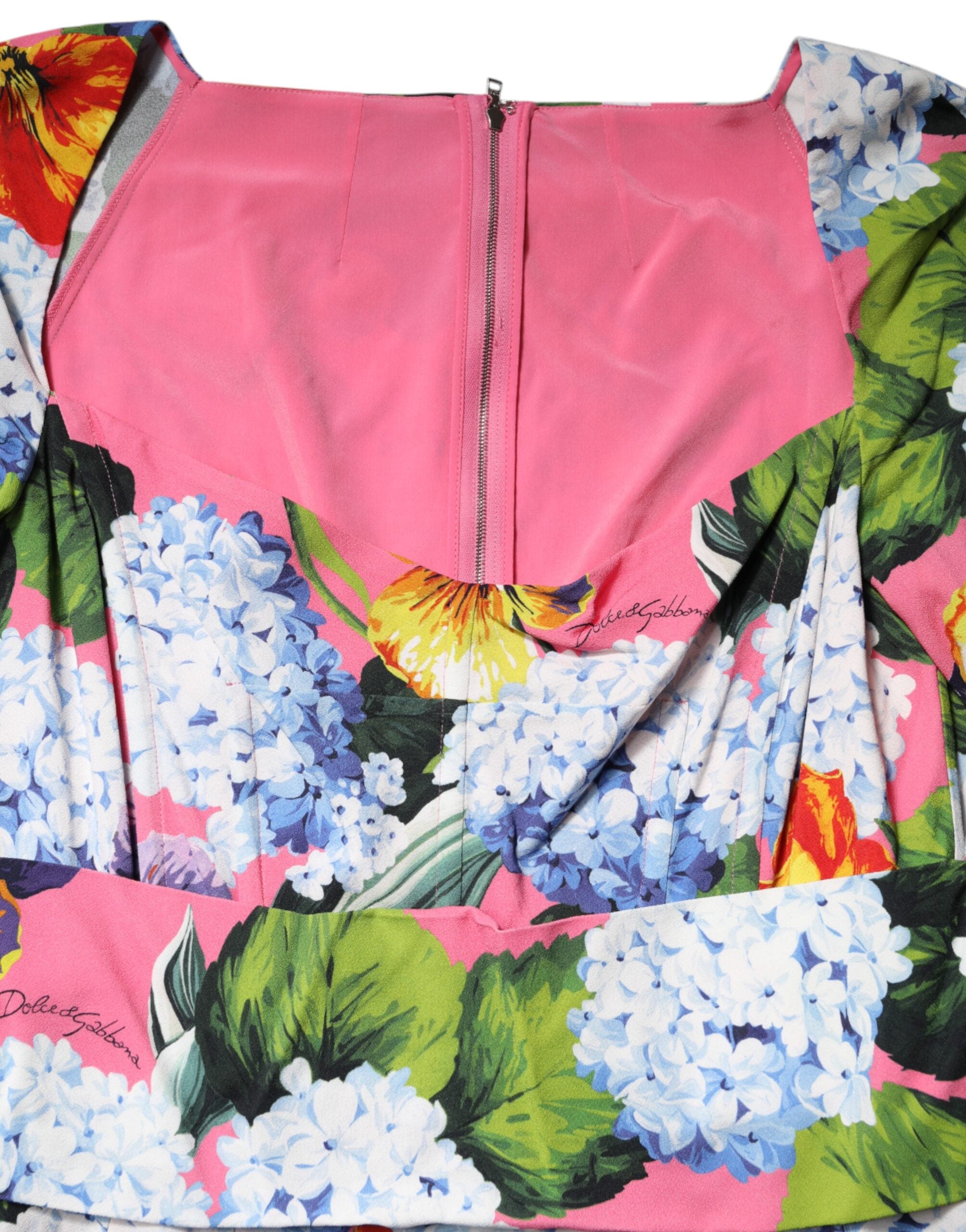 Dolce & Gabbana Multicolor Floral Pleated Sheath Midi Dress