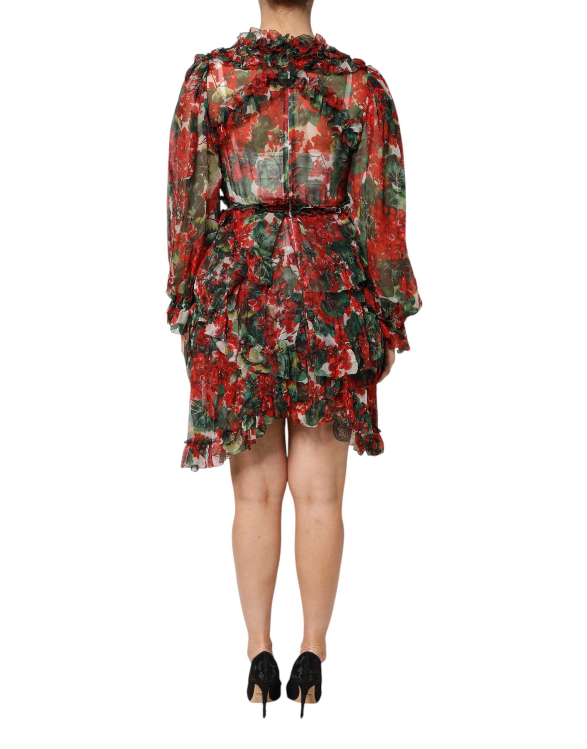 Dolce & Gabbana Multicolor Ruffle Floral Long Sleeves Dress