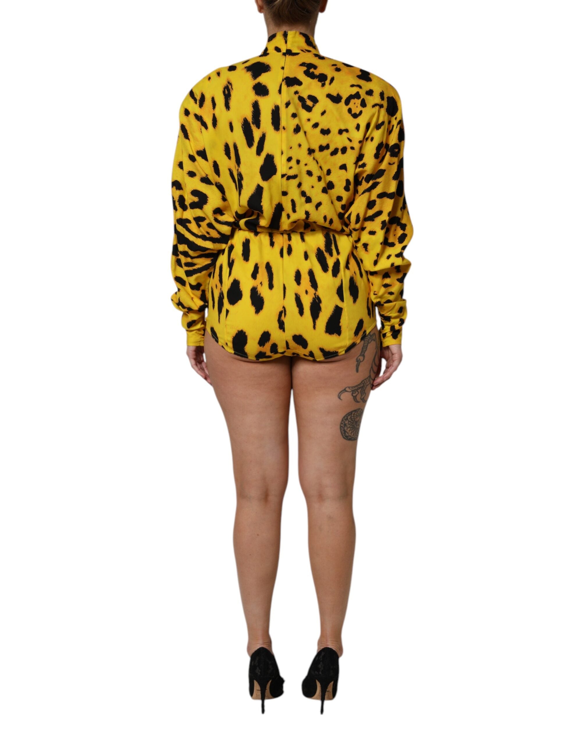 Dolce & Gabbana Yellow Leopard Long Sleeves Jumpsuit Dress