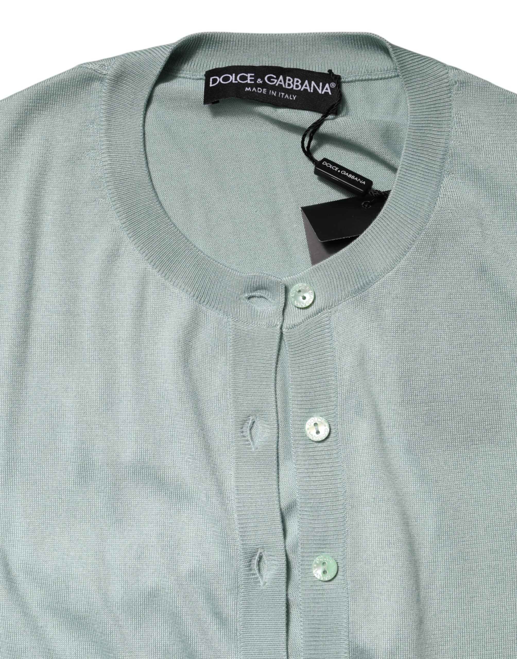 Dolce & Gabbana Light Green Silk Button Down Cardigan Sweater