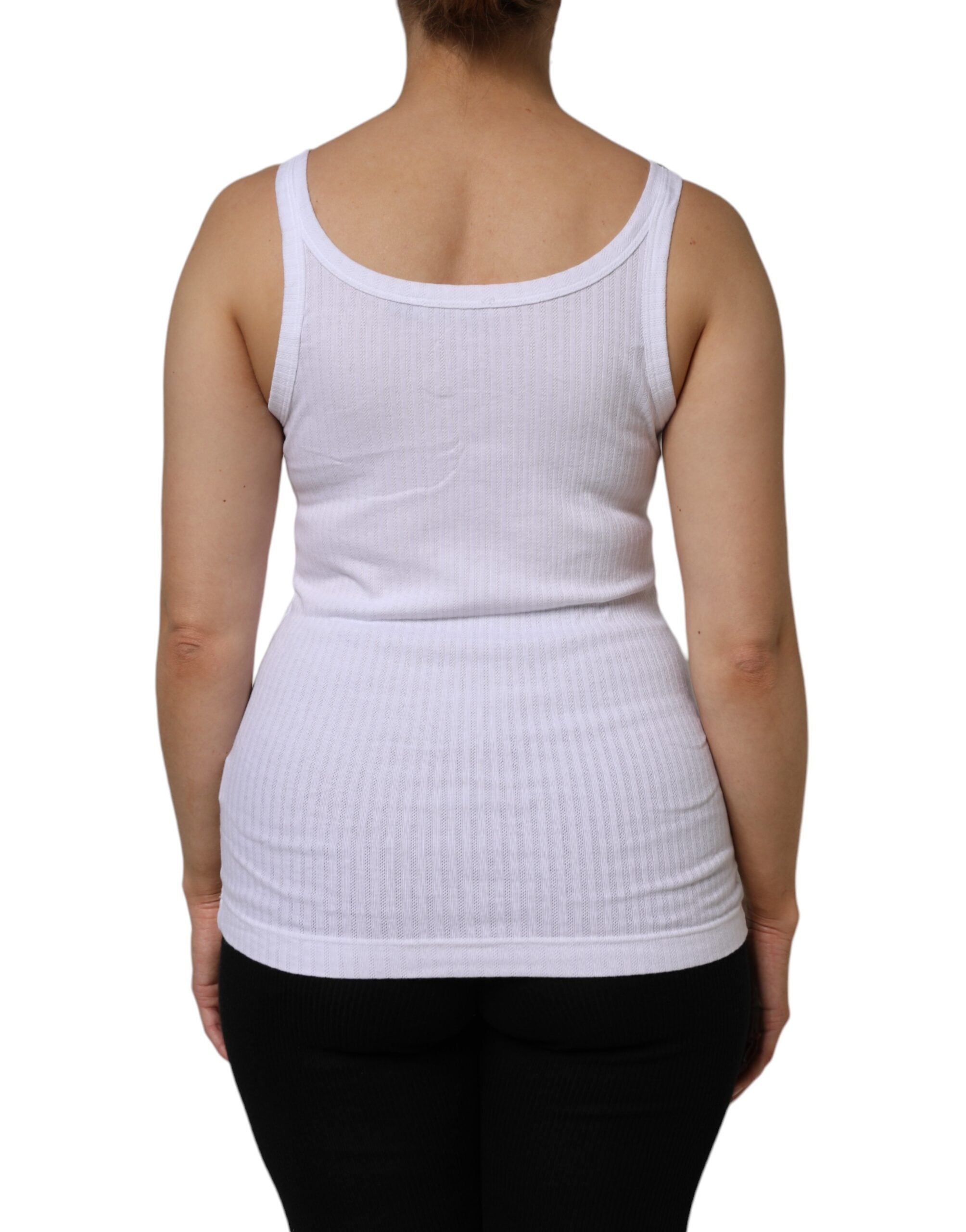 Dolce & Gabbana White Cotton Round Neck Sleeveless Tank Top