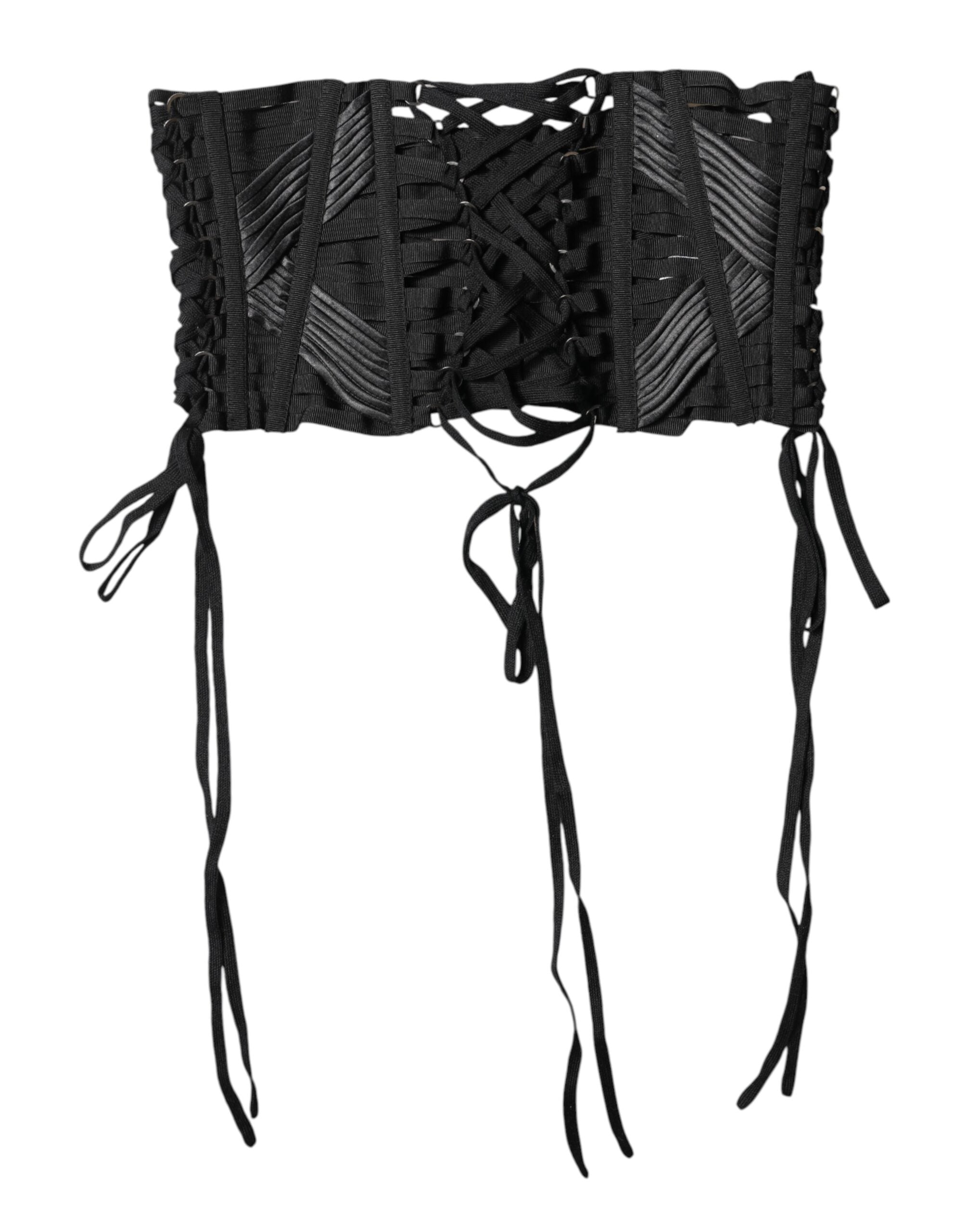 Dolce & Gabbana Black Cotton Waist LaceUp Strap Corset Belt