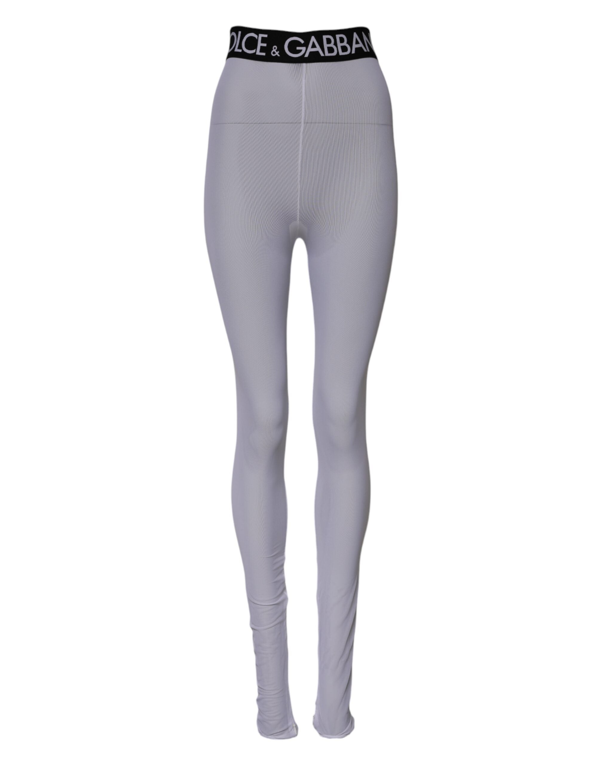 Dolce & Gabbana Gray Nylon DG Logo Mid Waisted Leggings Pants