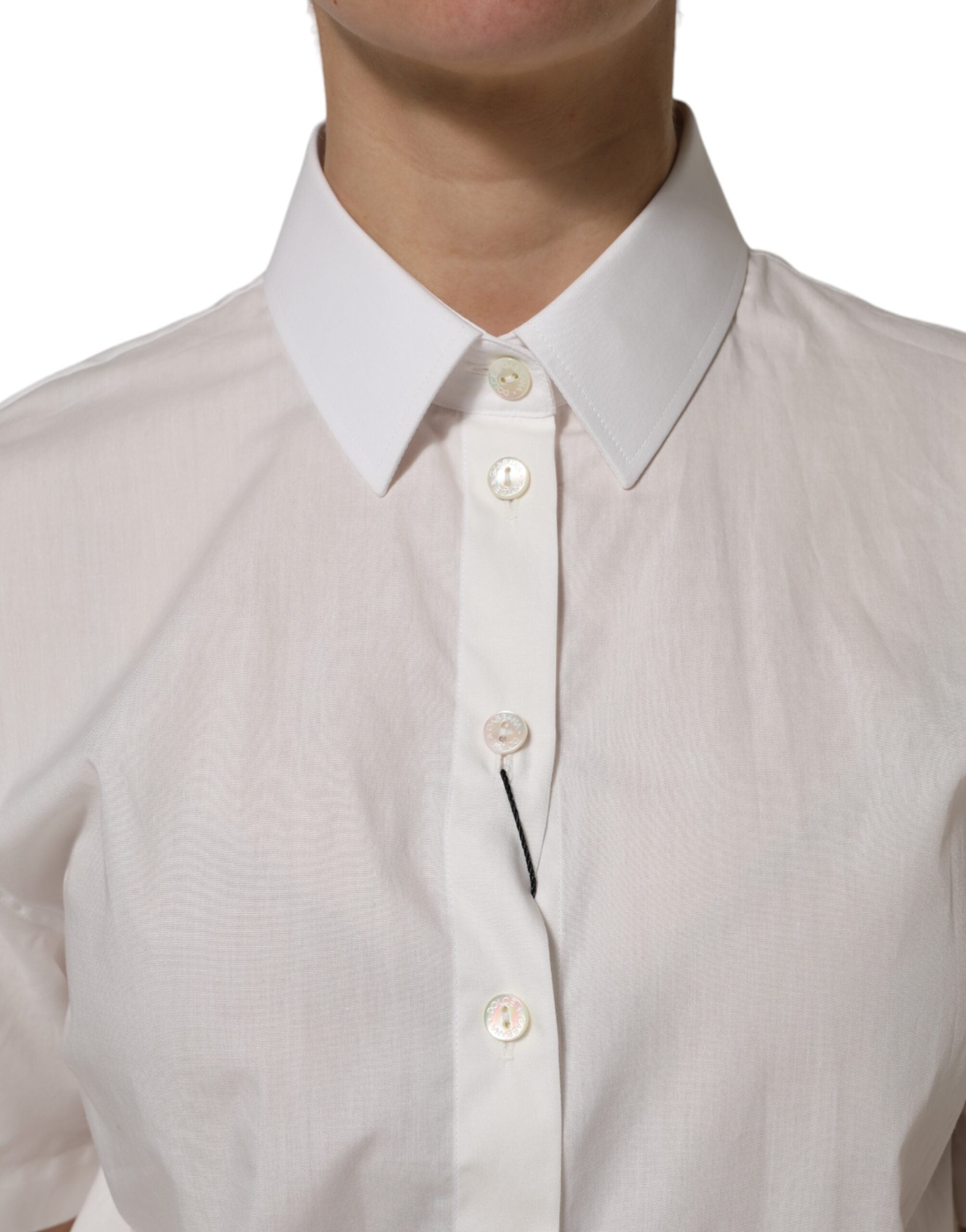 Dolce & Gabbana White Cotton Short Sleeves Collared Top Shirt