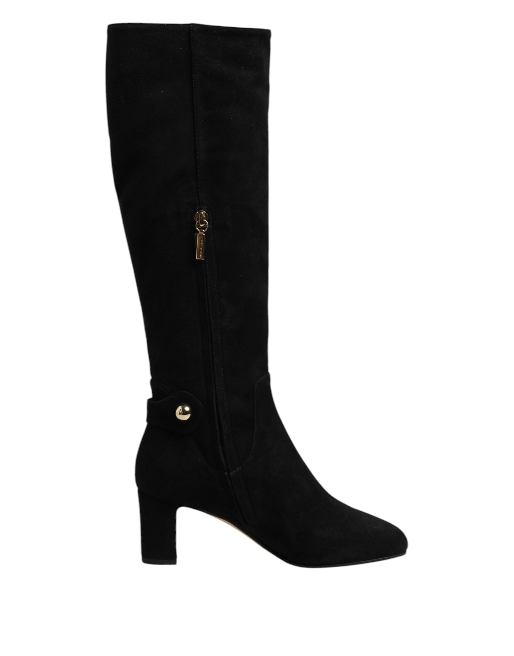 Dolce & Gabbana Black Suede Leather Knee High Boots Shoes