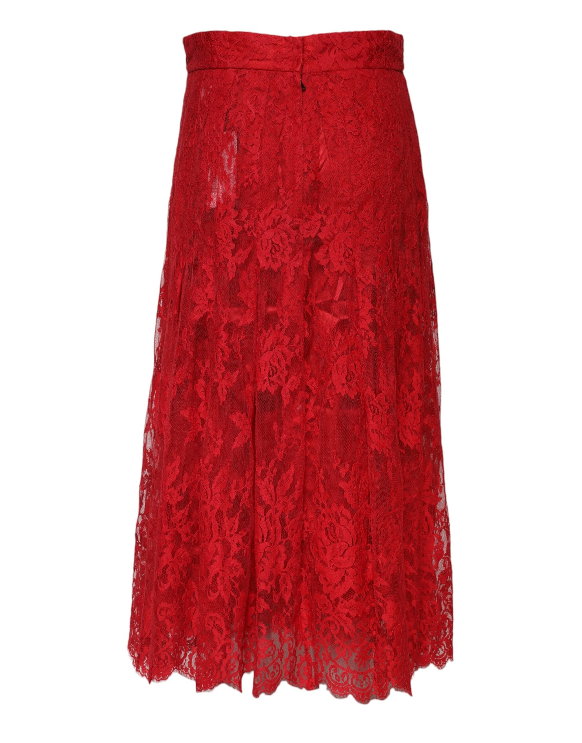 Dolce & Gabbana Red Cotton Floral Lace A-line Long Maxi Skirt