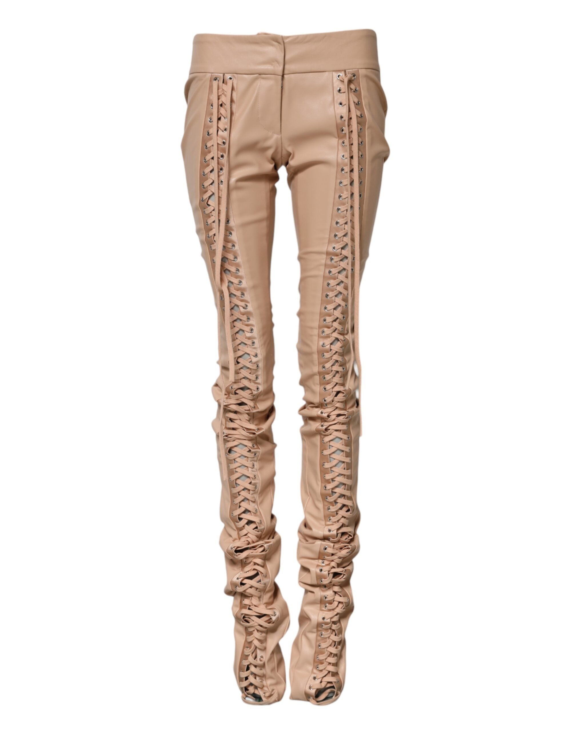 Dolce & Gabbana Beige Lace Details Mid Waist Skinny Pants