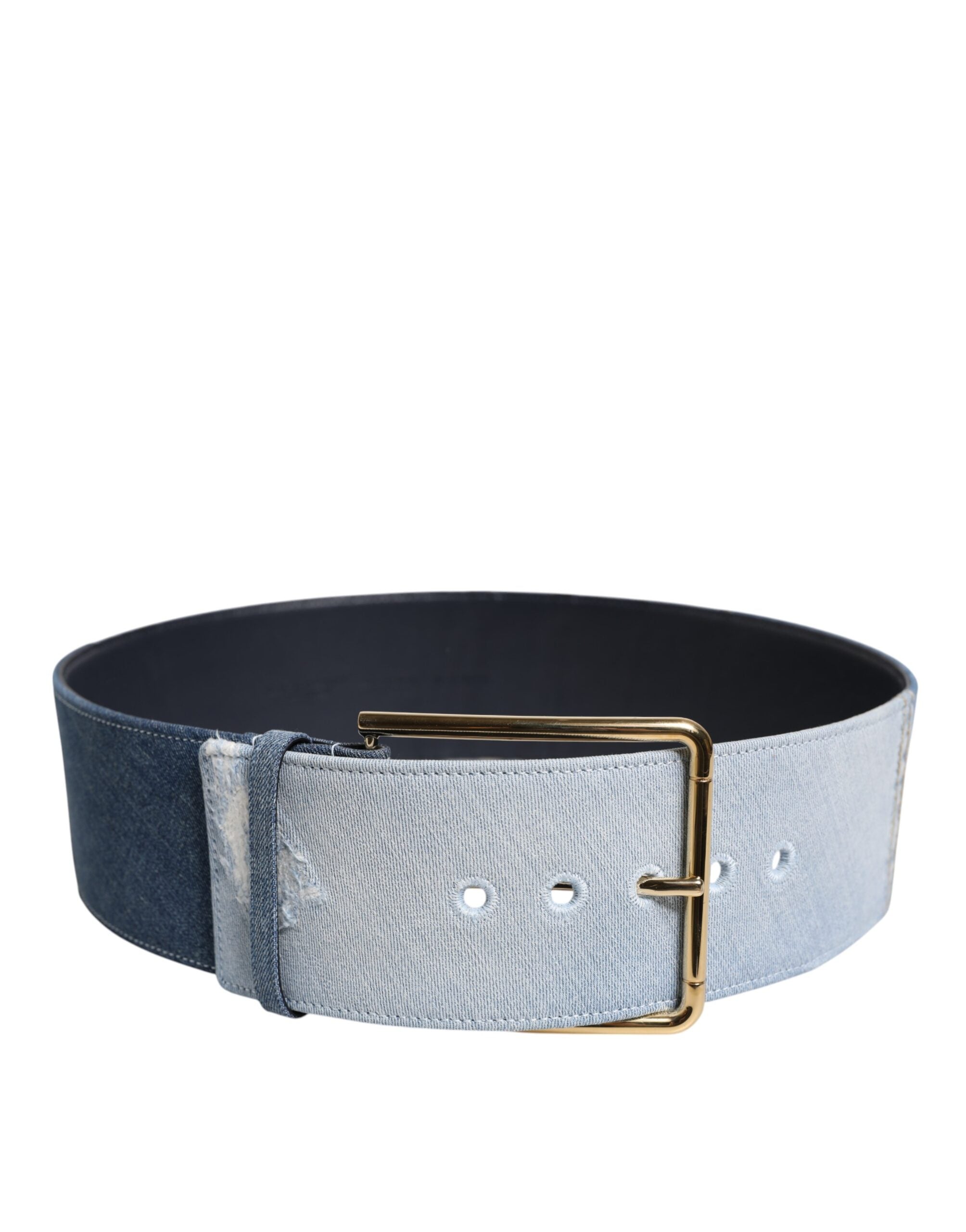 Dolce & Gabbana Two Tone Blue Denim Gold Metal Buckle Belt