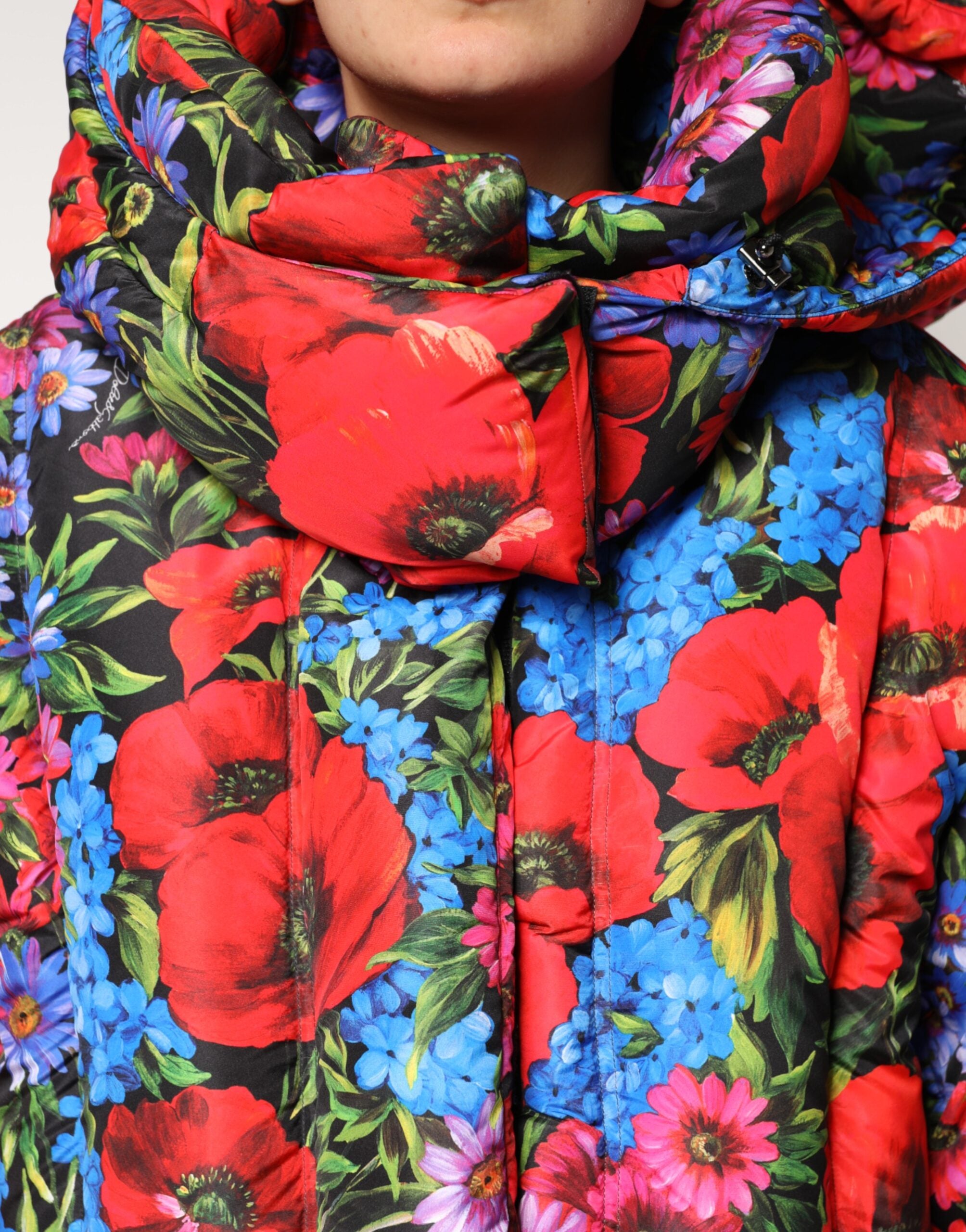 Dolce & Gabbana Multicolor Floral Hooded Puffer Coat Jacket