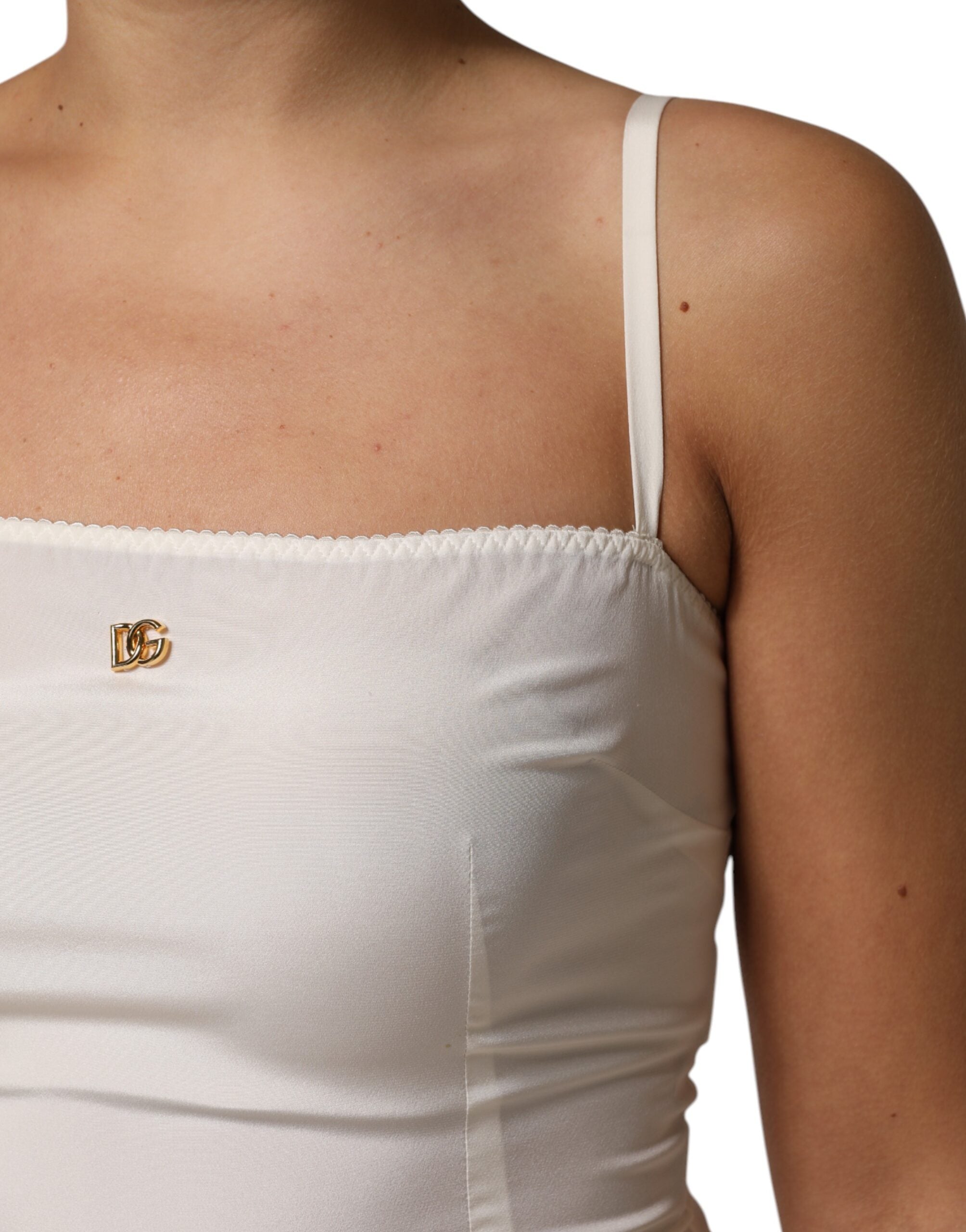 Dolce & Gabbana White Full Slip DG Logo Silk Dress Sleepwear