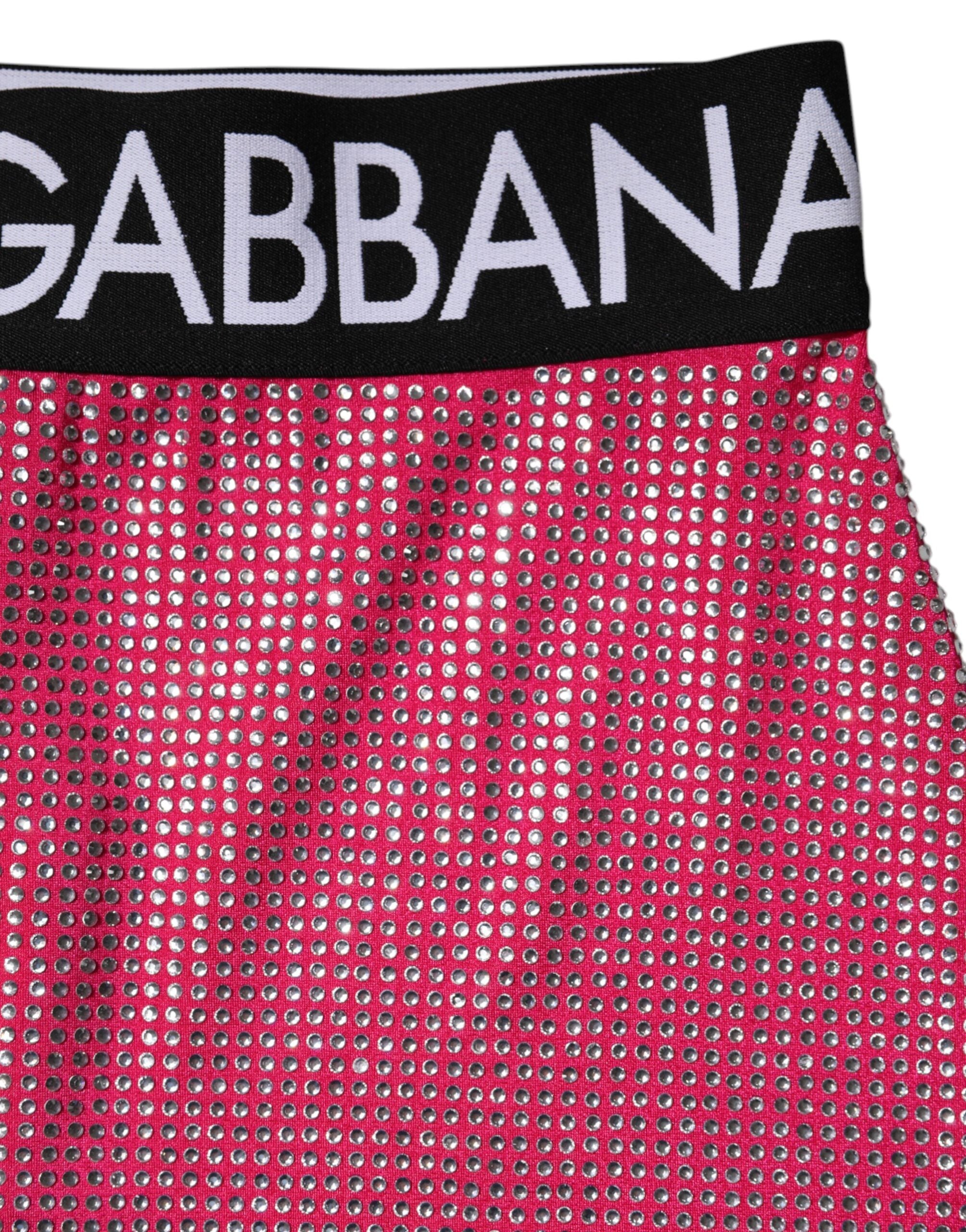 Dolce & Gabbana Pink Rhinestone Embellished Logo Mini Skirt