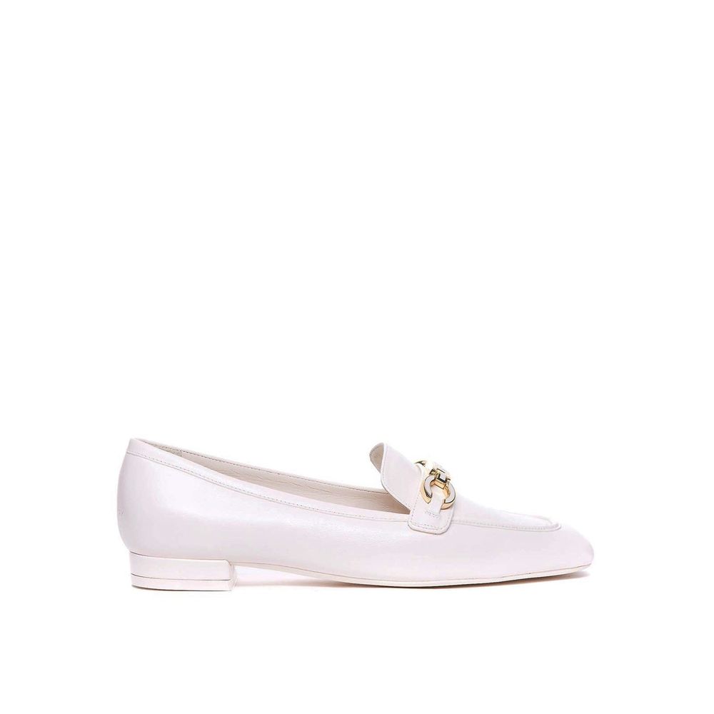 Stuart Weitzman White Calfskin Slip-On Loafers