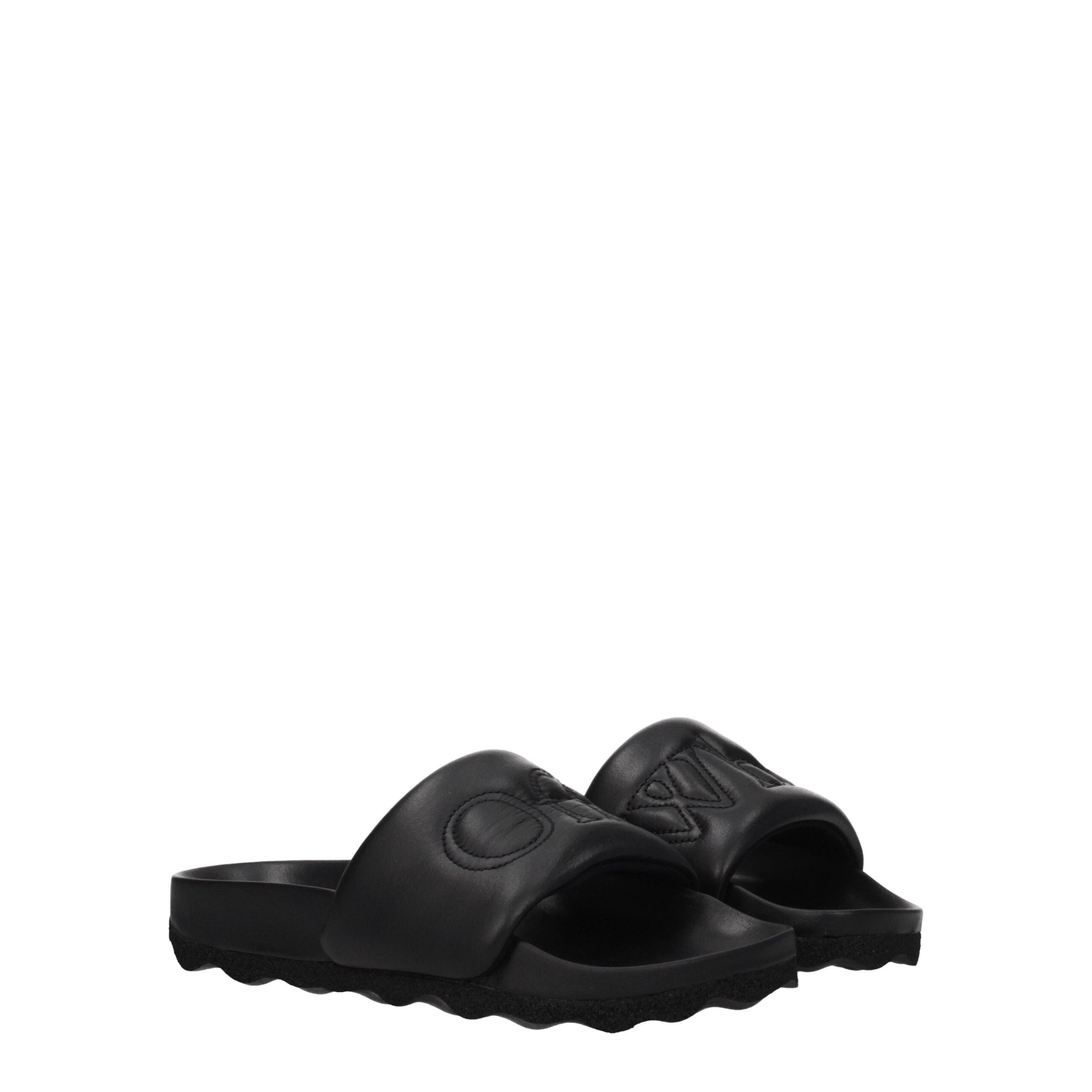 Off-White Black Leather Slippers