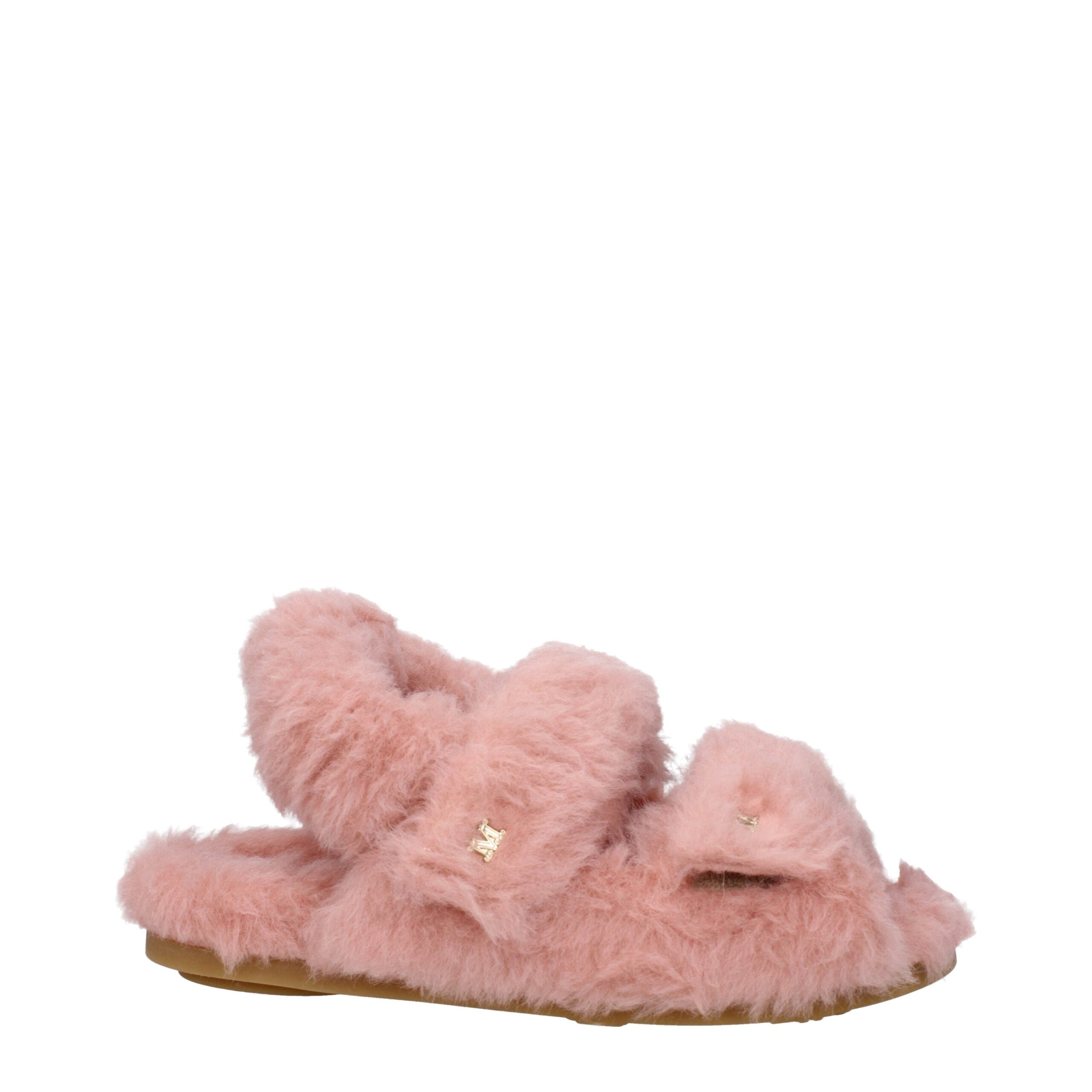 Max Mara Pink Fur Flat Sandals