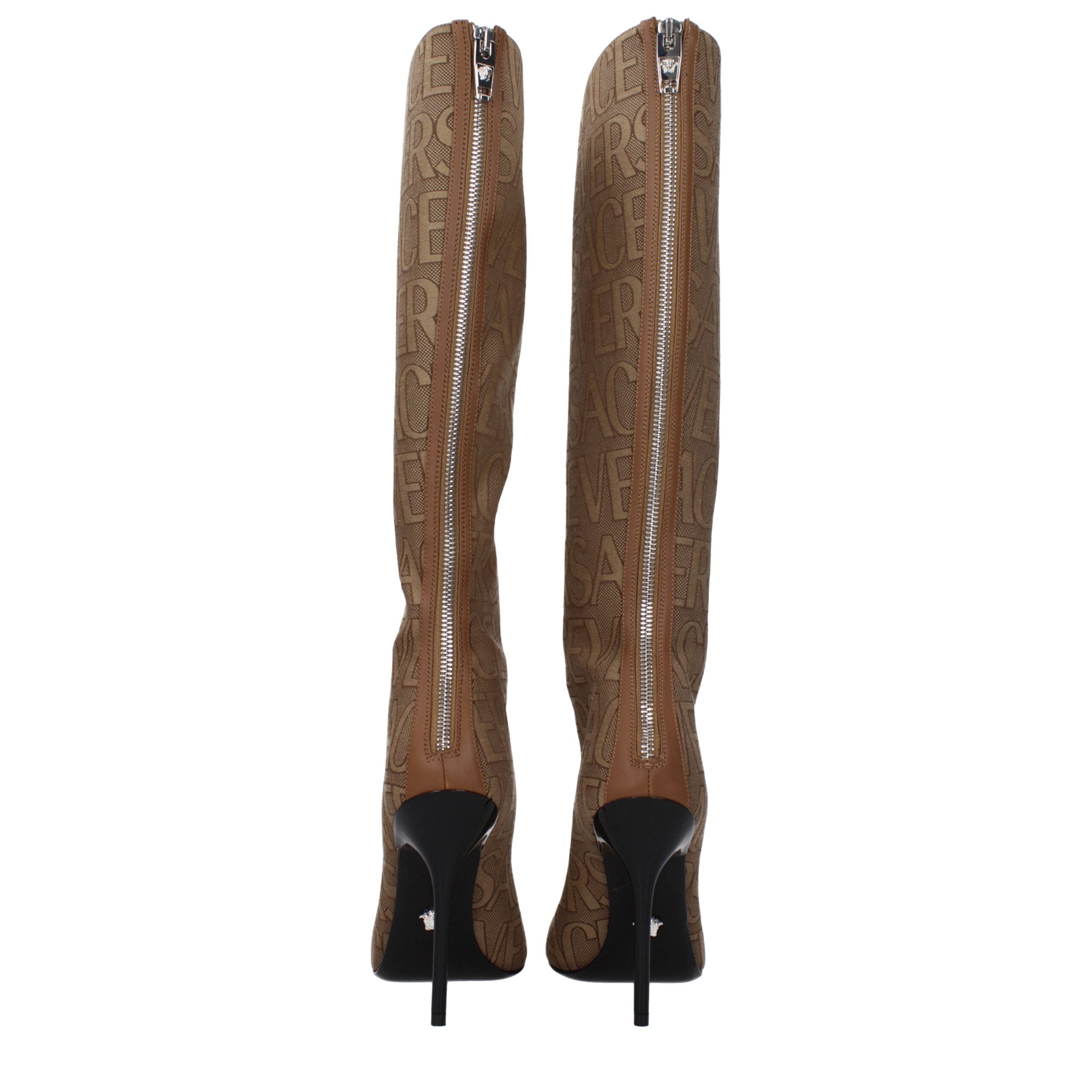 Versace Beige Fabric High Heel Boots