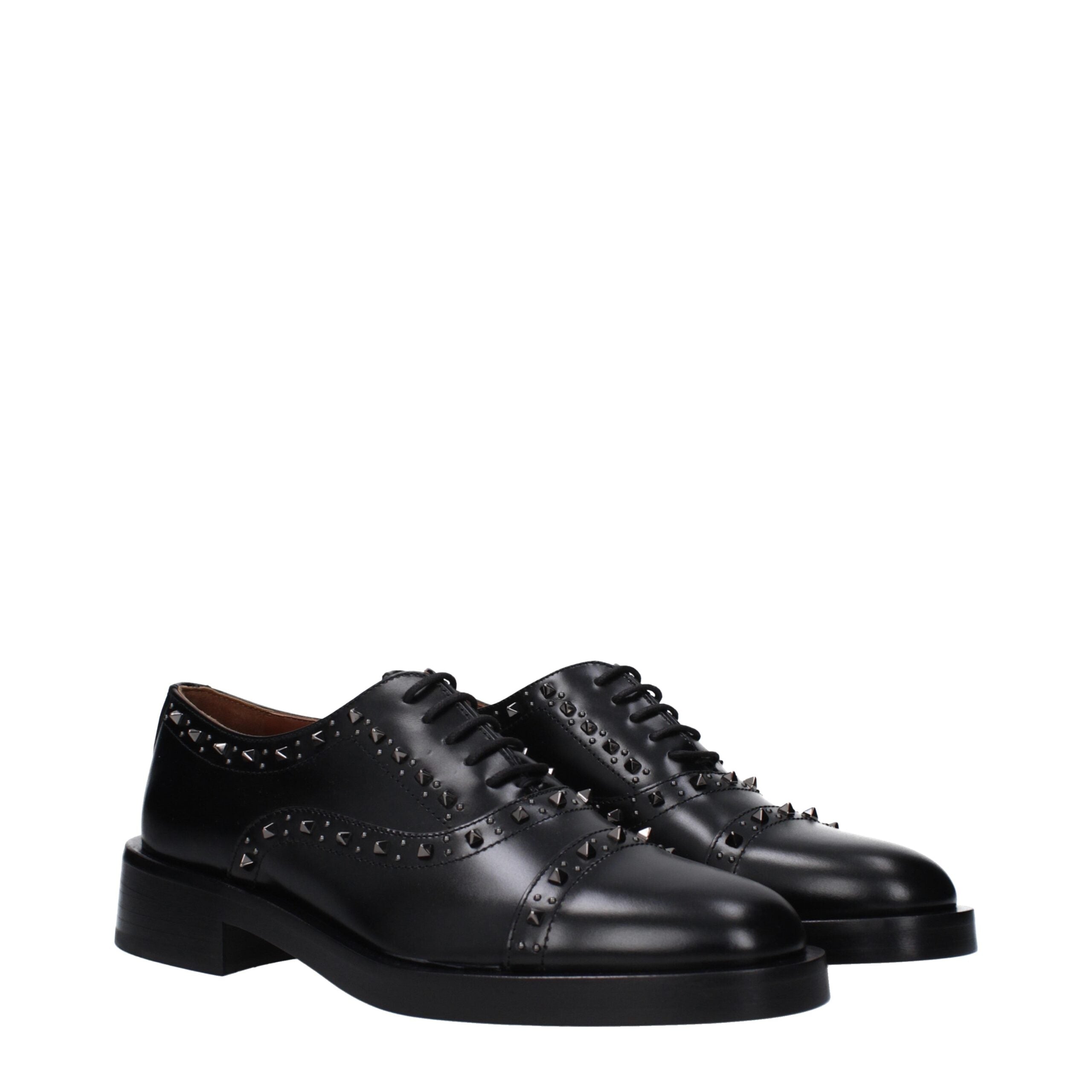 Valentino Garavani Black Leather Oxfords And Derbies