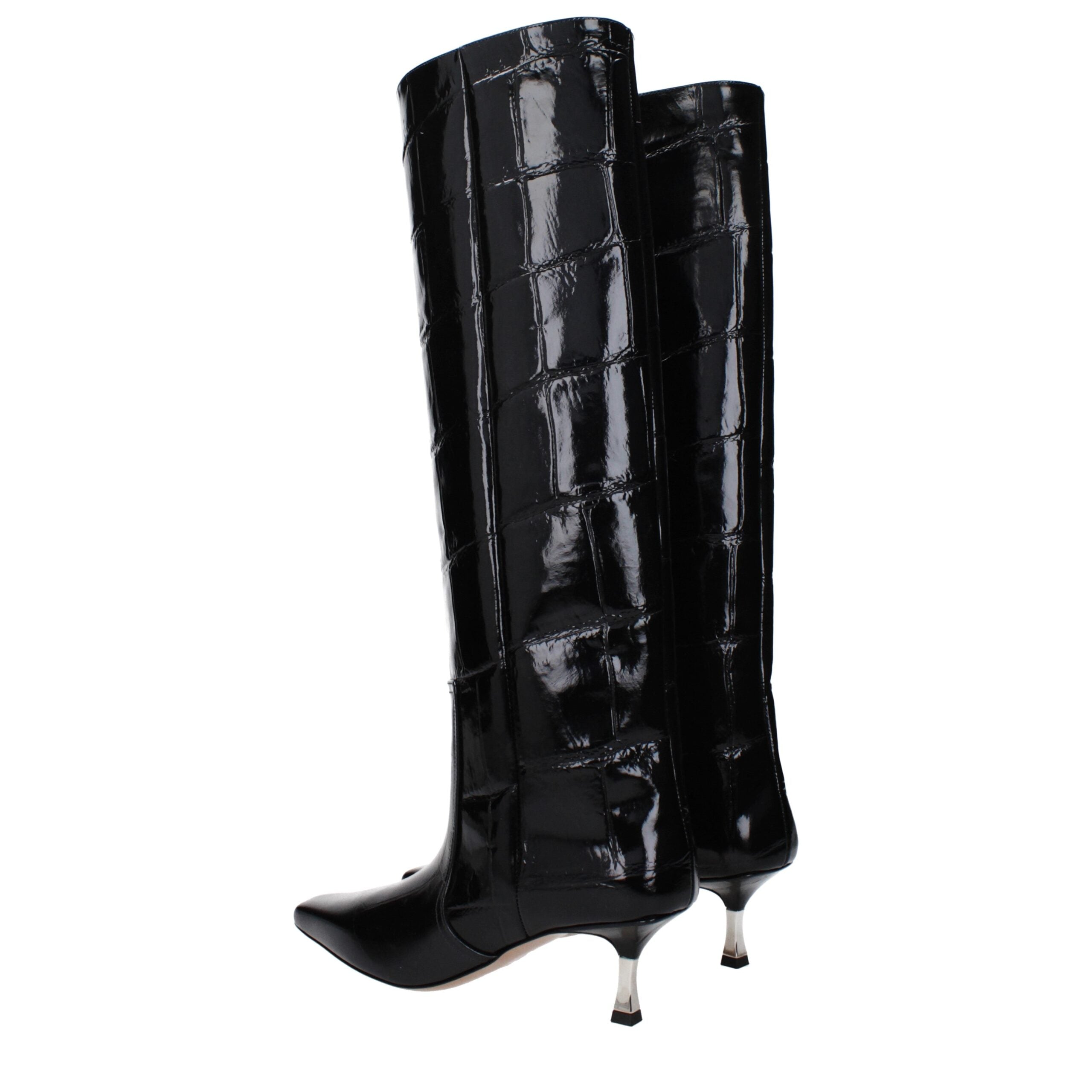 Paris Texas Black Leather High Heel Boots