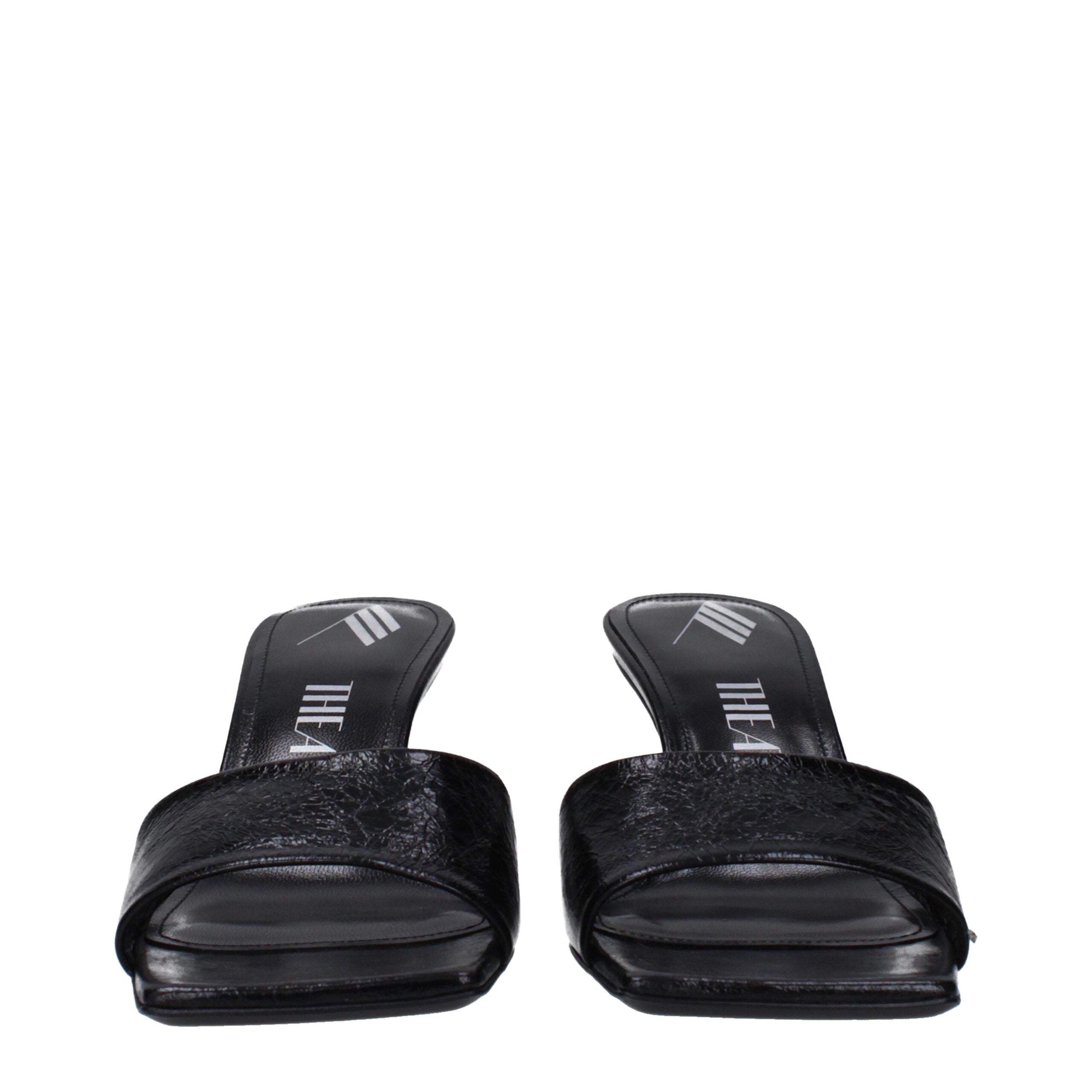 The Attico Black Leather Flat Sandals